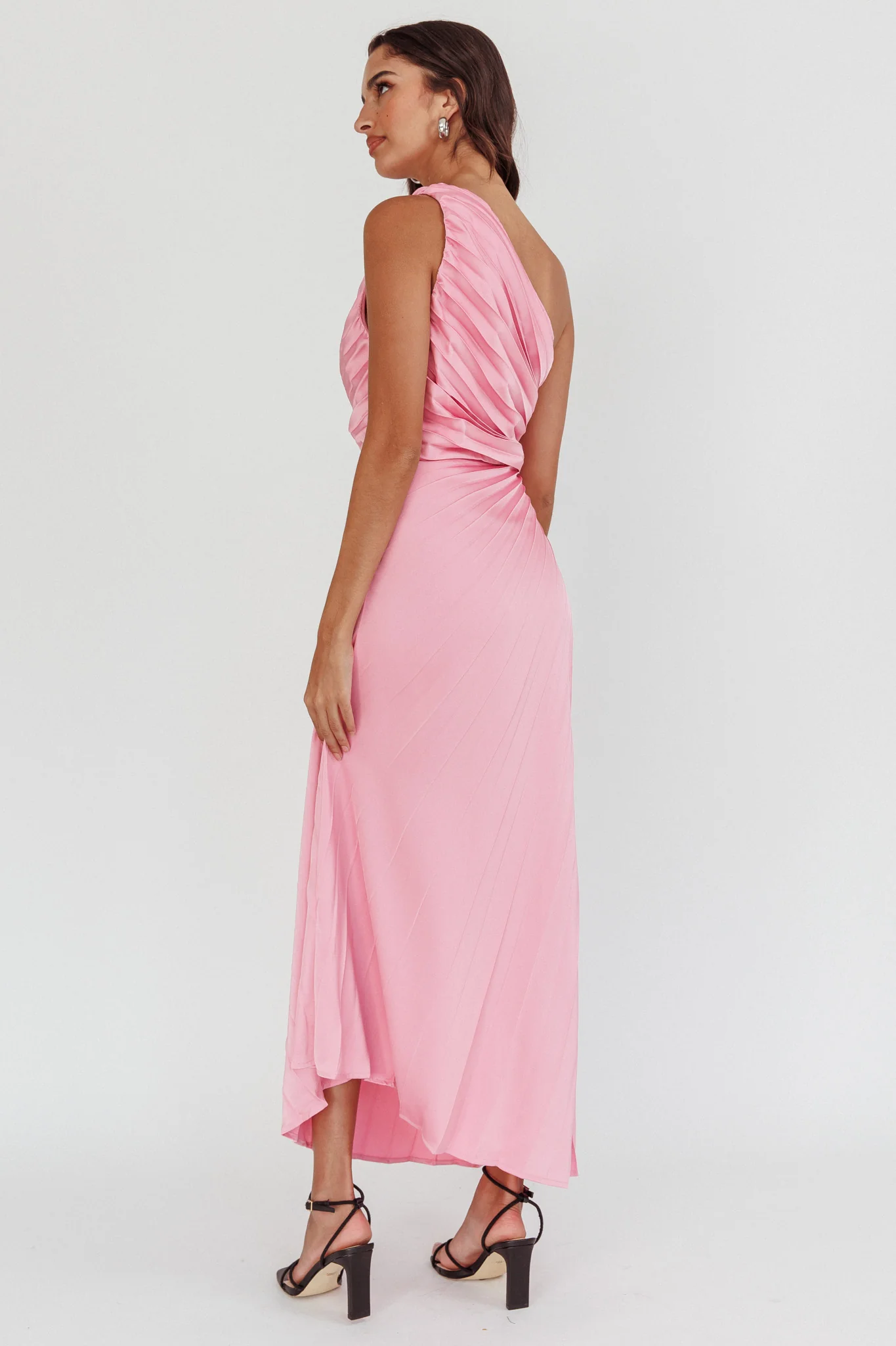 Scarlett One-Shoulder Pleat Maxi Dress Pink - Sonourner