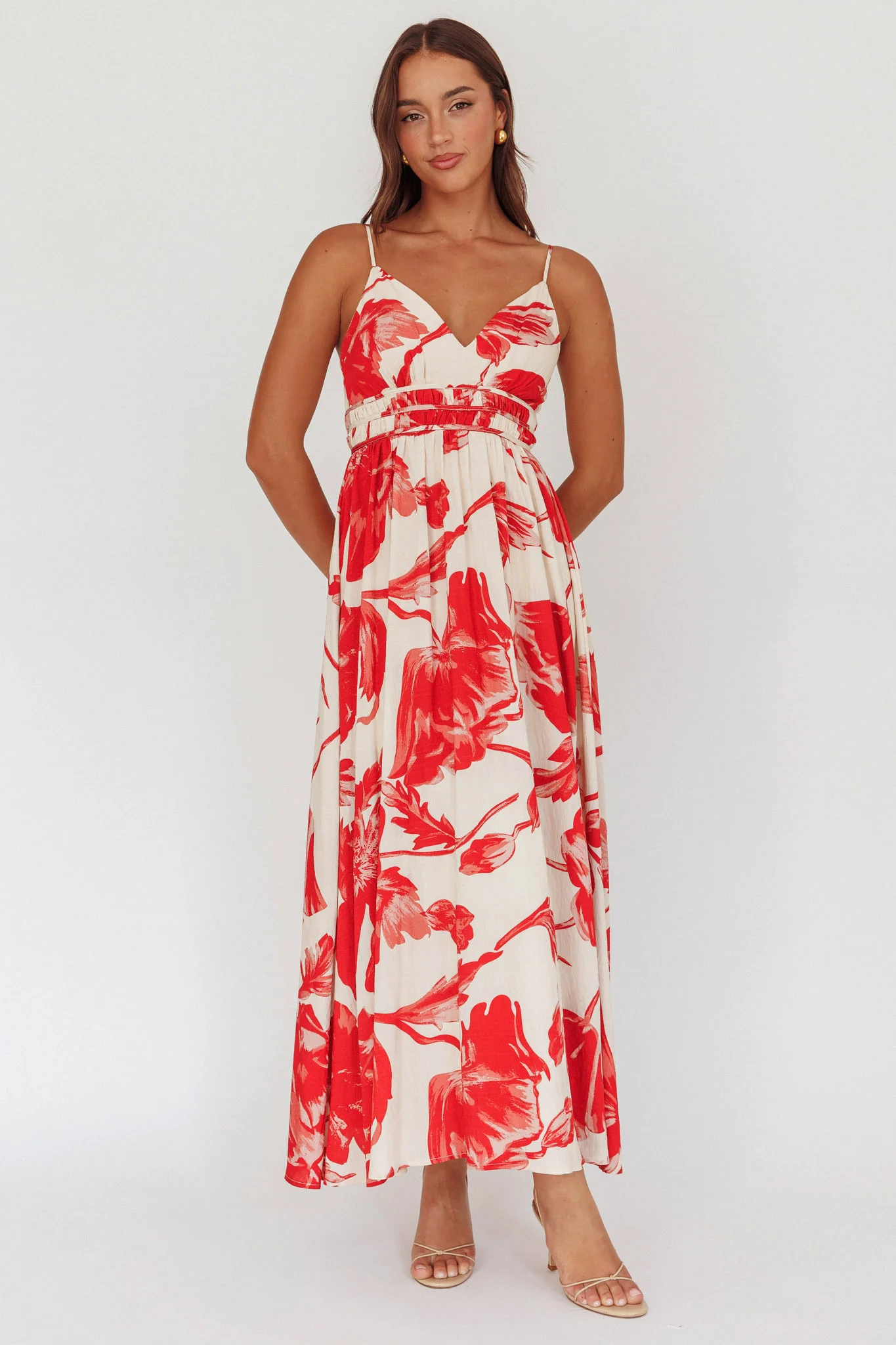 Sunny Afternoon Gathered Waist Maxi Dress Floral Pink - Sonourner