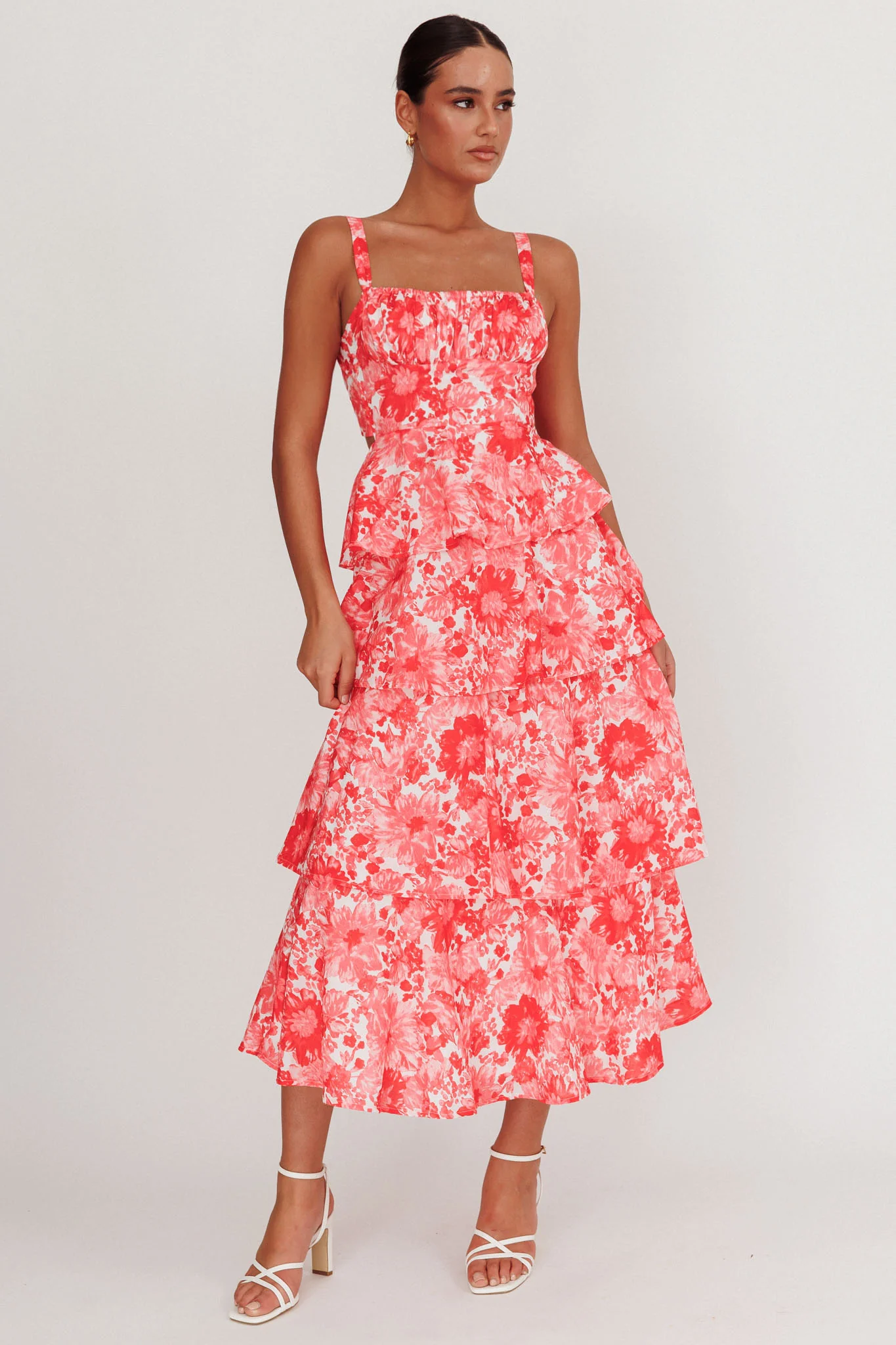 Provence Bloom Tiered Floral Maxi Dress Pink - Sonourner