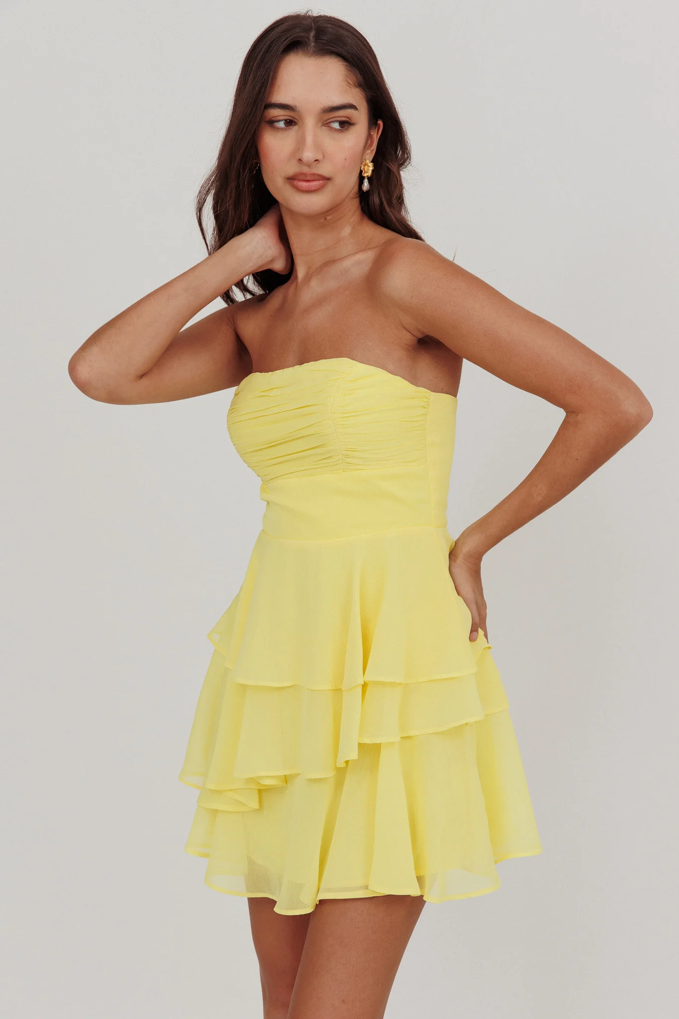 Veda Strapless Ruffle Mini Dress Lemon - Sonourner