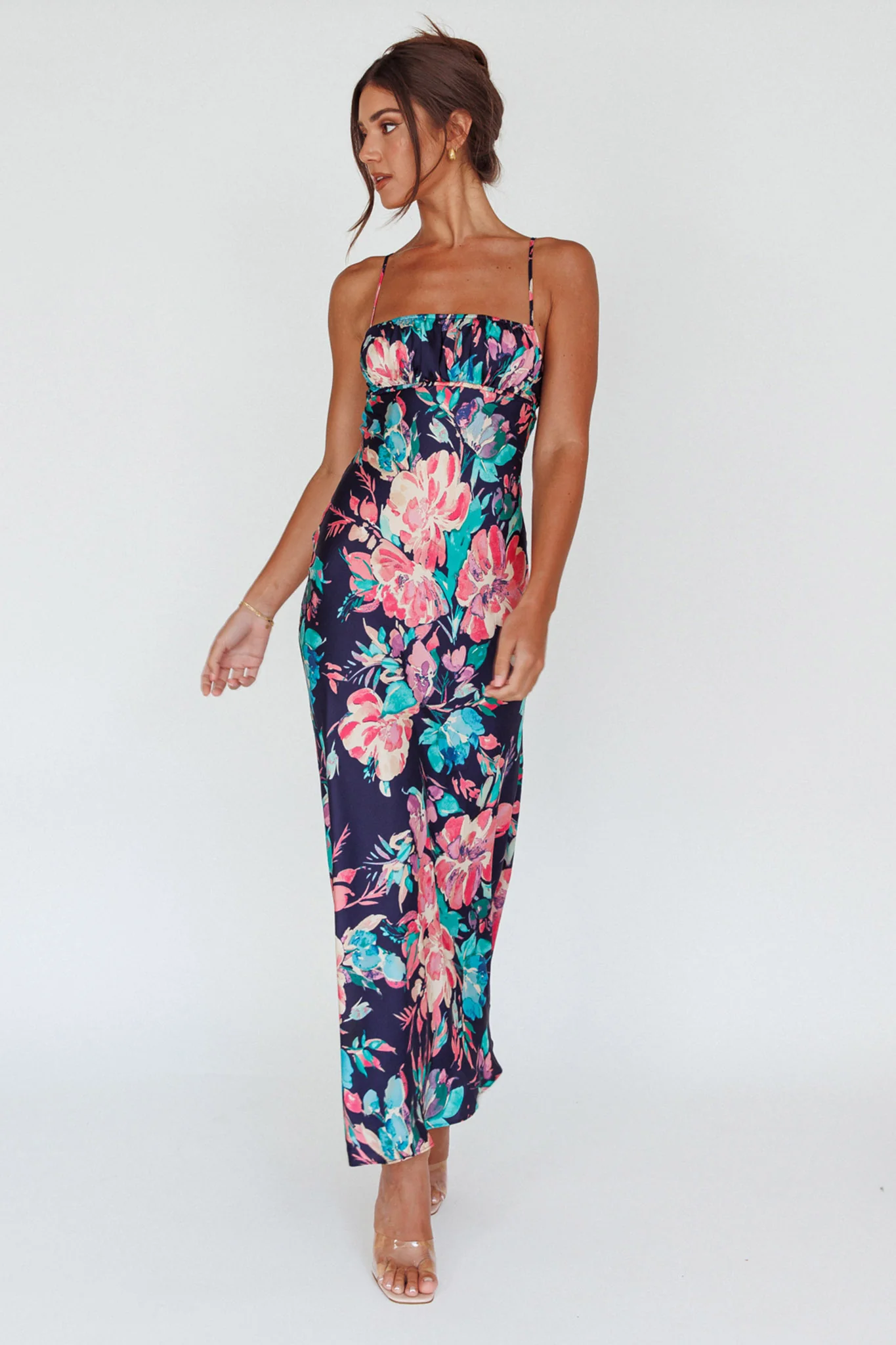 From Above V-Back Midi Dress Floral Navy - Sonourner