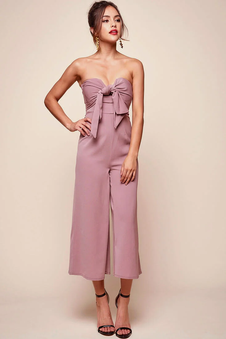 Khloe Bow Tie Wide Leg Jumpsuit Dusty Pink - Sonourner