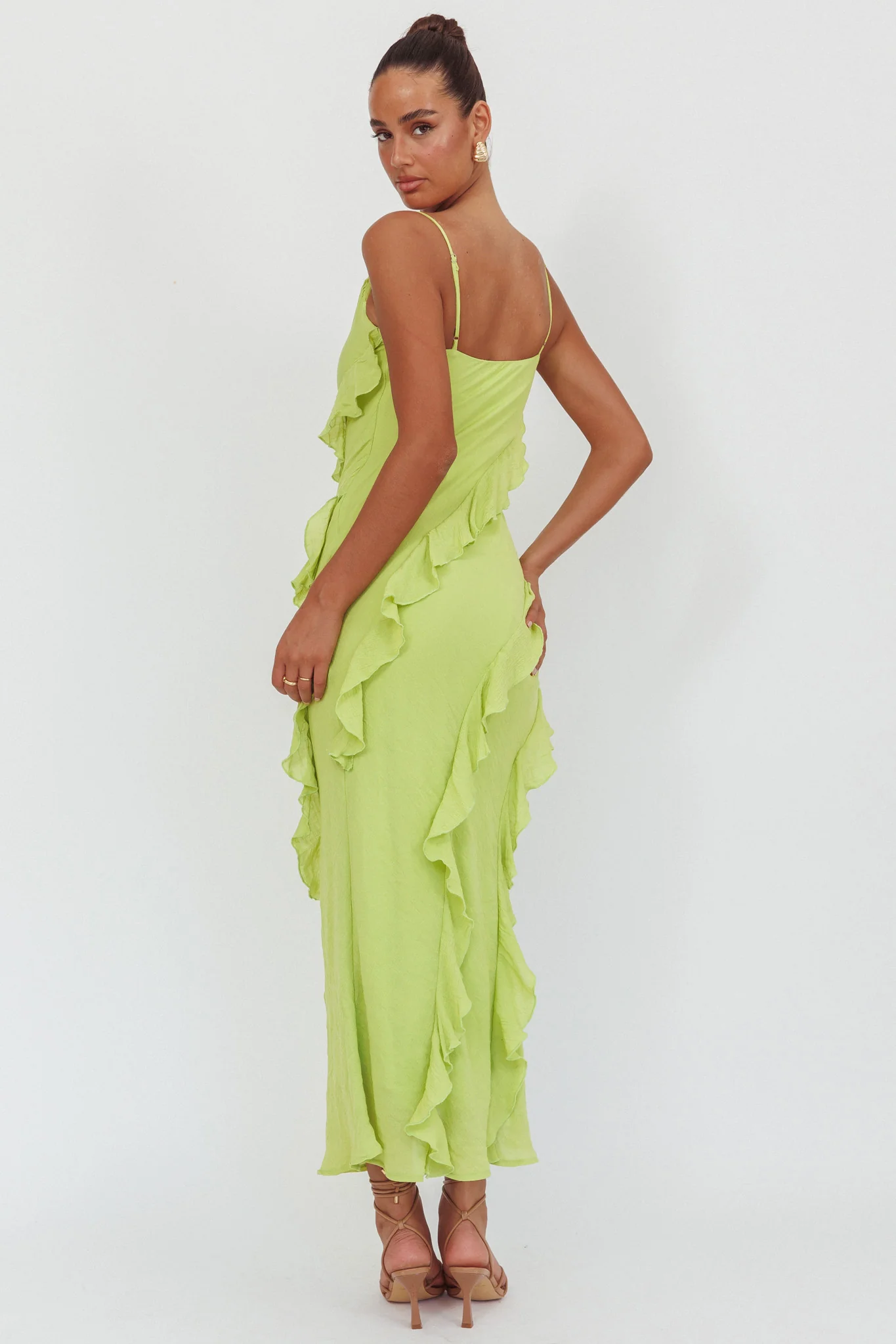 Panama Bay Ruffle Trim Cowl Neck Maxi Dress Sage - Sonourner