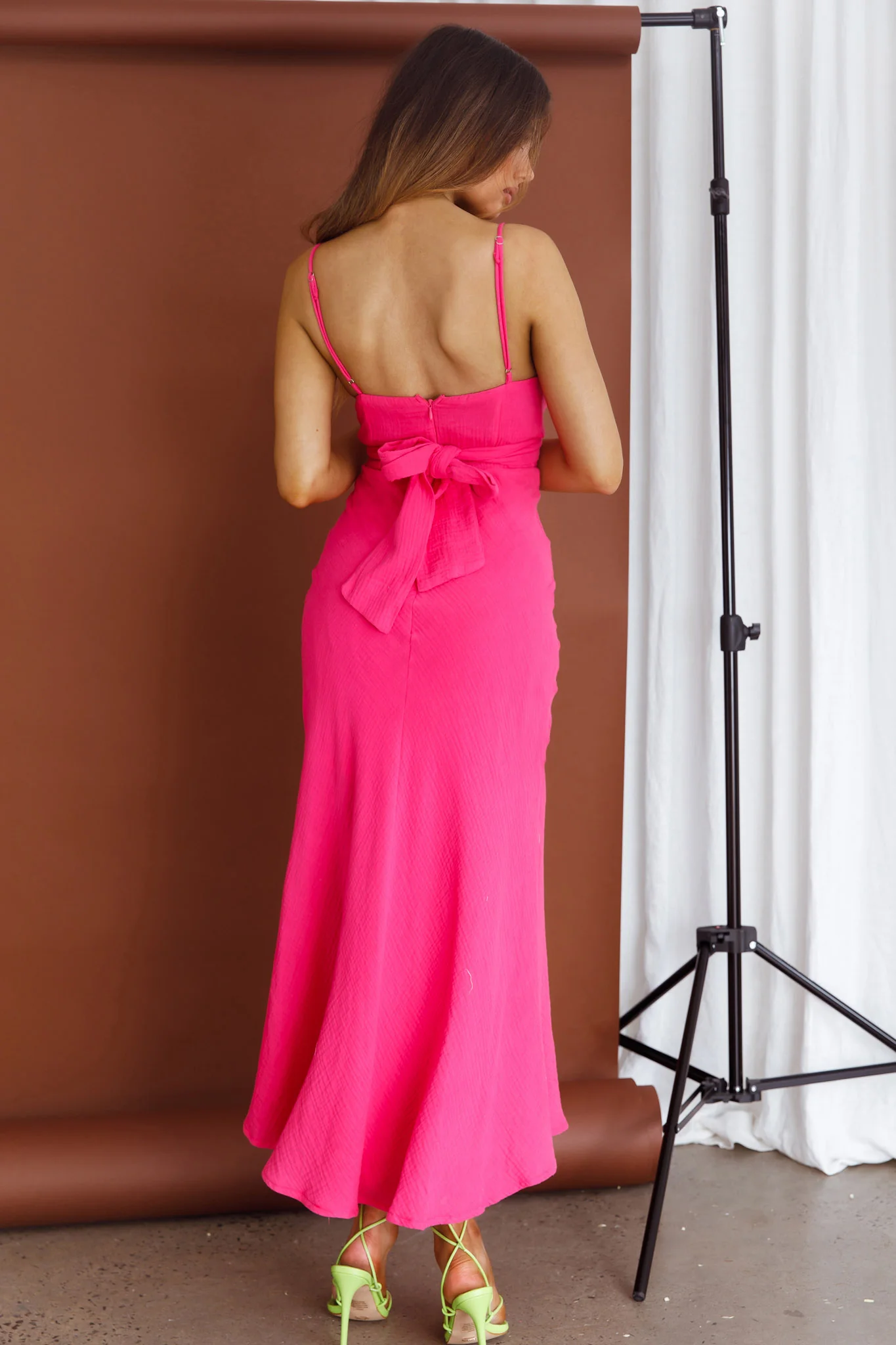 Twin Flame Drawstring Bust Midi Dress Hot Pink - Sonourner