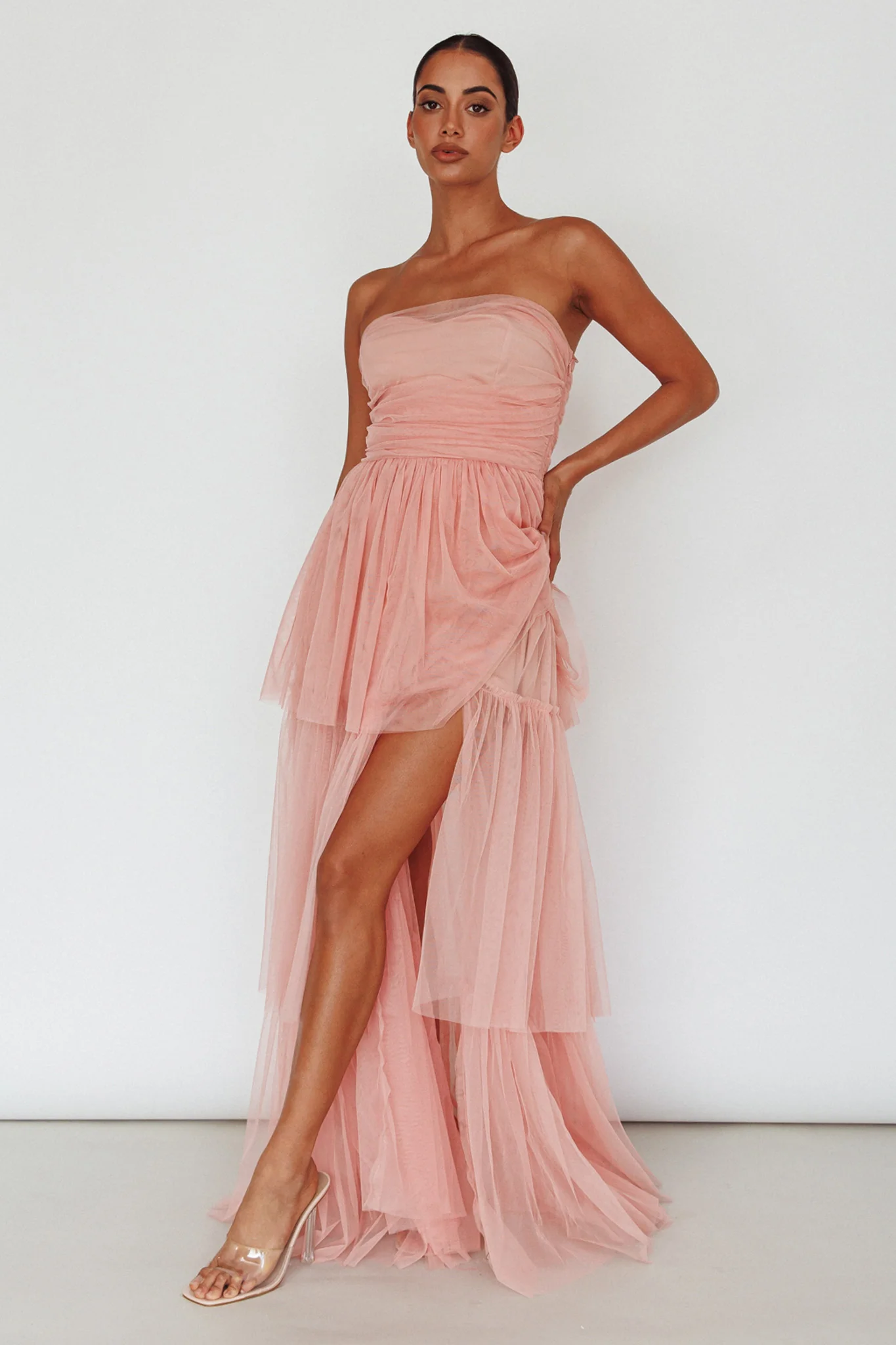 Haeven Tiered Strapless Maxi Dress Blush - Sonourner
