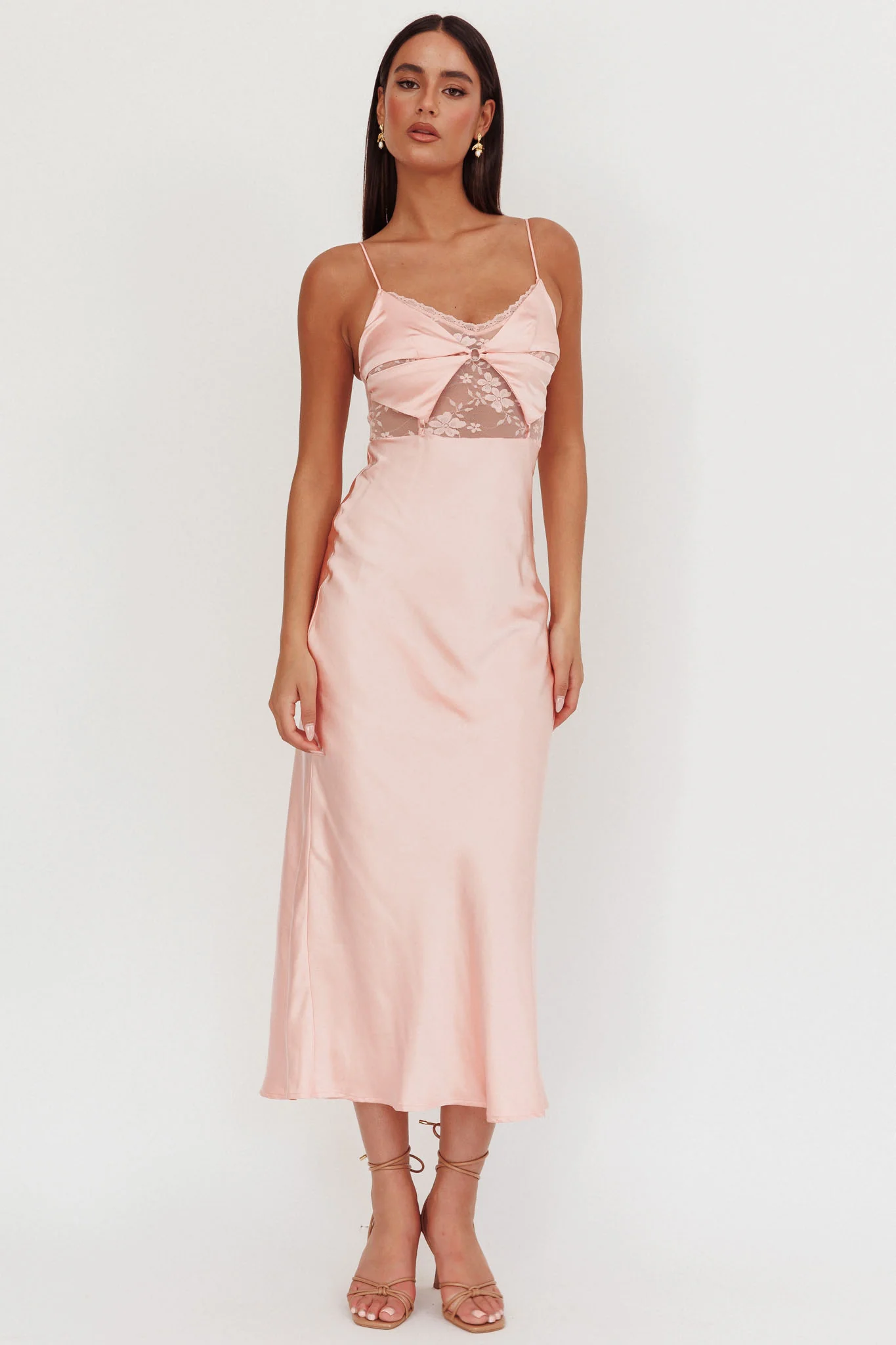 Impressions Lace Bodice Maxi Dress Peach - Sonourner