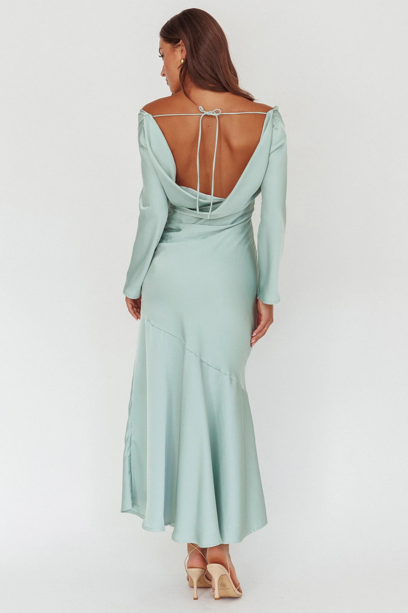 Cecilia Long Sleeve Drape Back Maxi Dress Sage - Sonourner