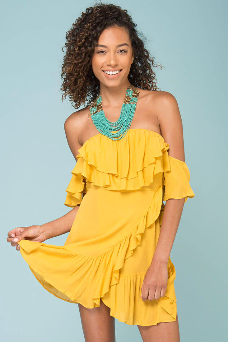 Audrina Ruffled Dress Yellow Mustard - Sonourner