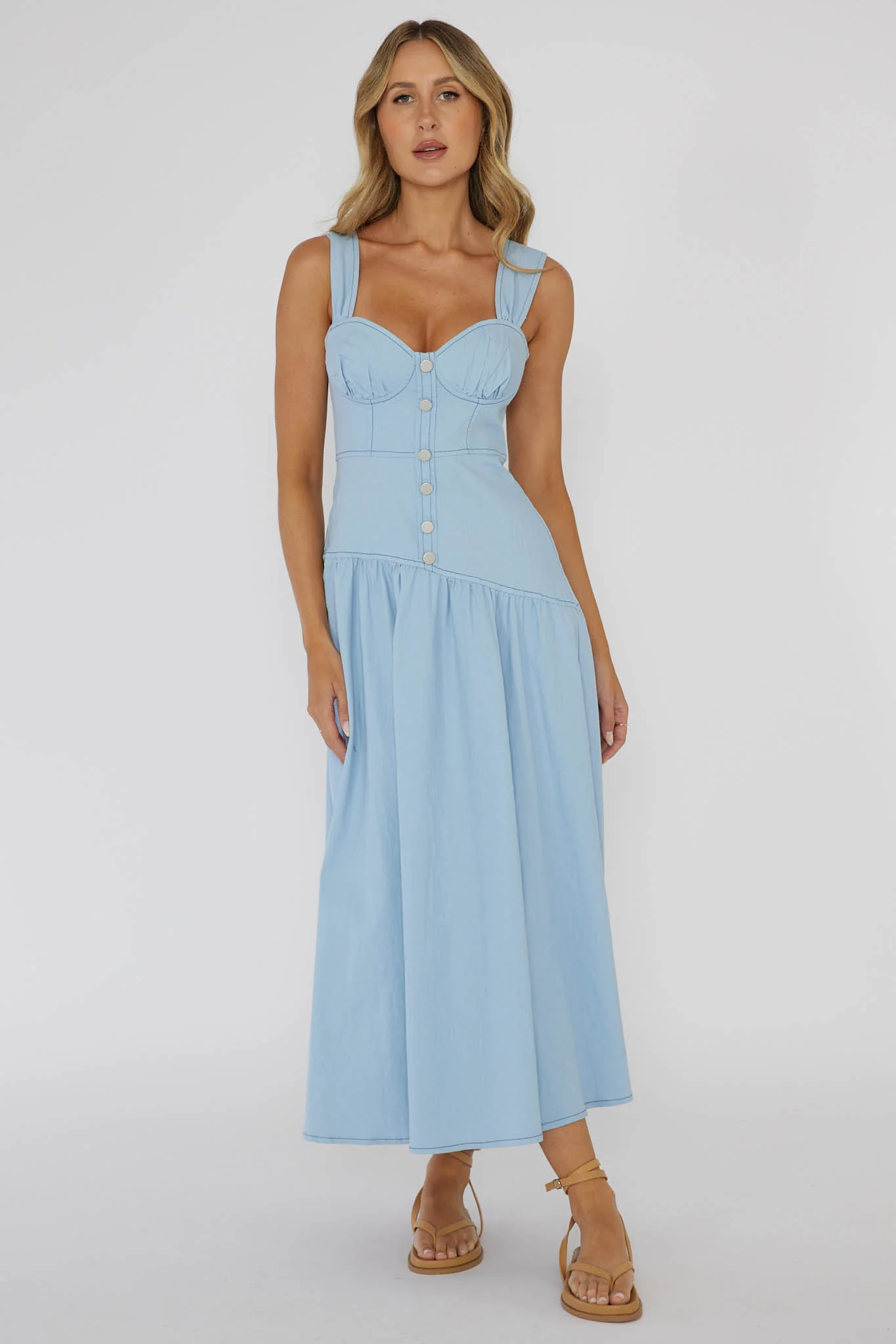 Pansy Flounce Hem Maxi Dress Light Blue - Sonourner