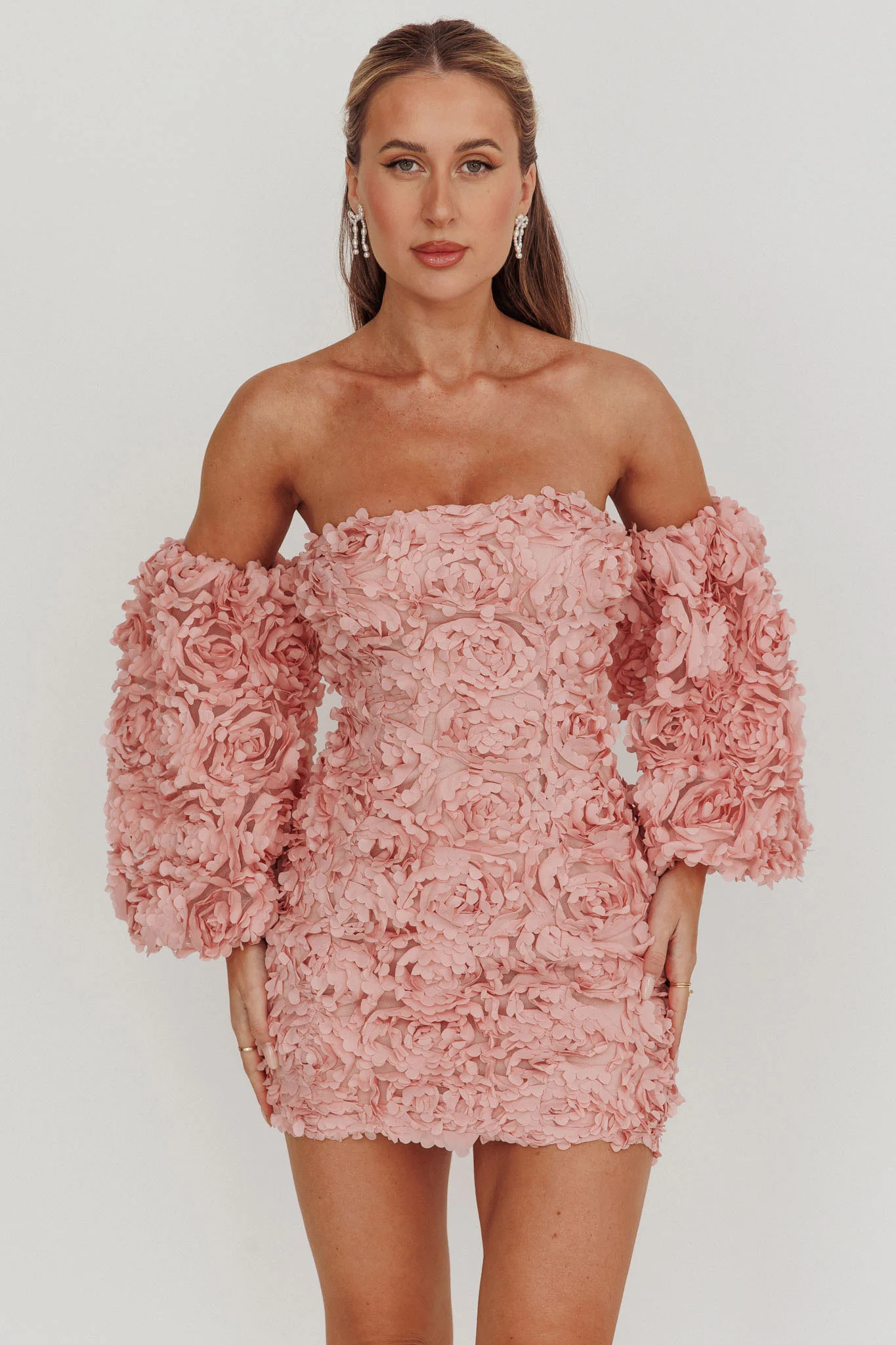 Vive La Rose Off-Shoulder Floral Mini Dress Blush - Sonourner