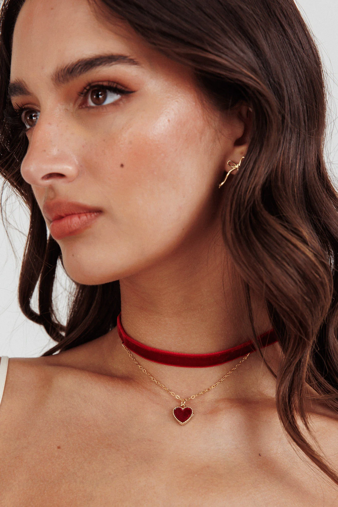 Rosie Velvet Heart Choker Necklace Red - Sonourner