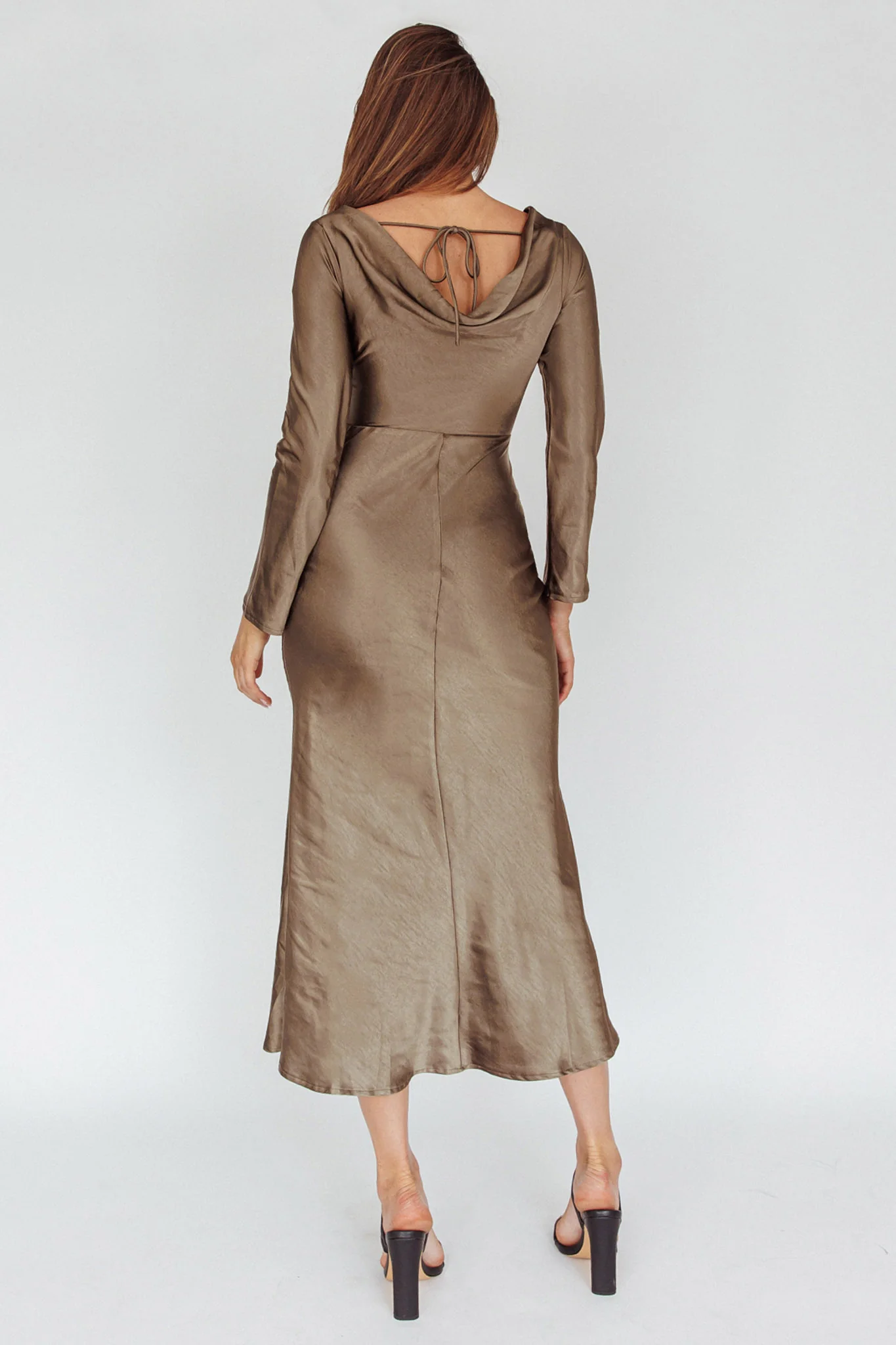 Loveland Cowl Back Midi Dress Olive - Sonourner