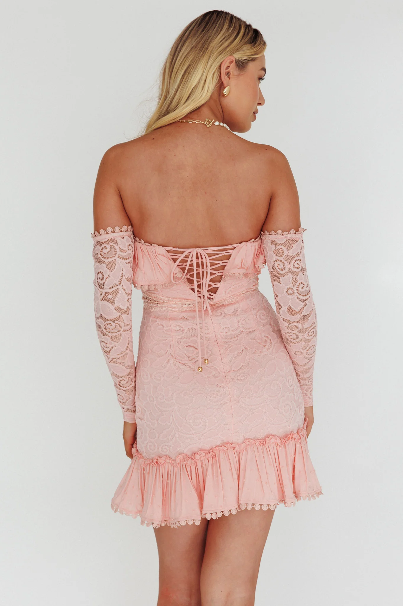 Mae Long Sleeve Sweetheart Crochet Lace Dress Blush - Sonourner