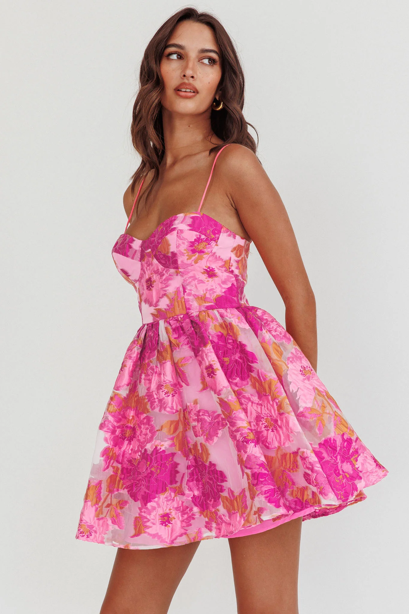 Belle Enchante Cami Strap Jacquard Mini Dress Pink - Sonourner