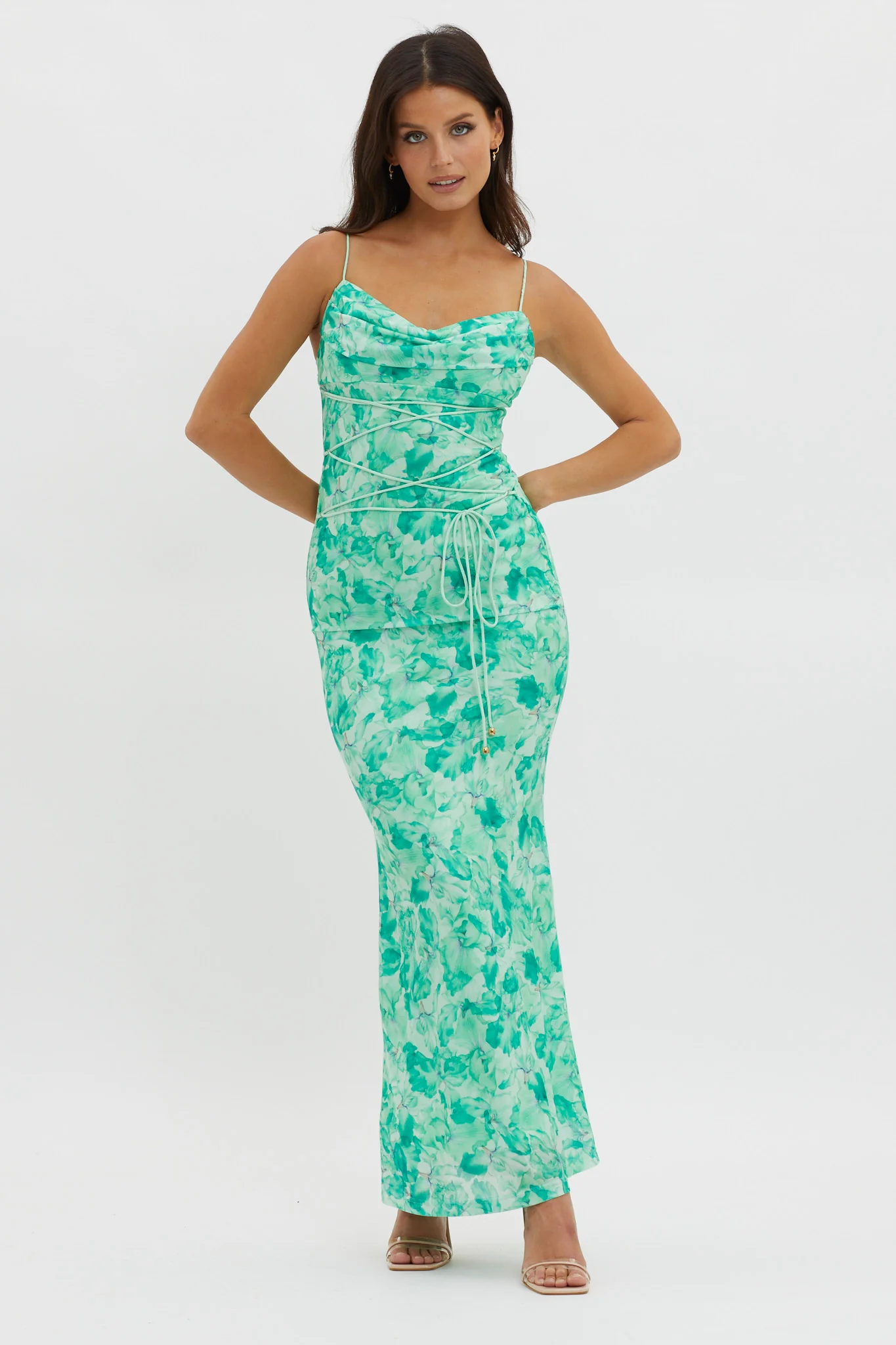 Teava Laced Waist Maxi Dress Orchid Green - Sonourner