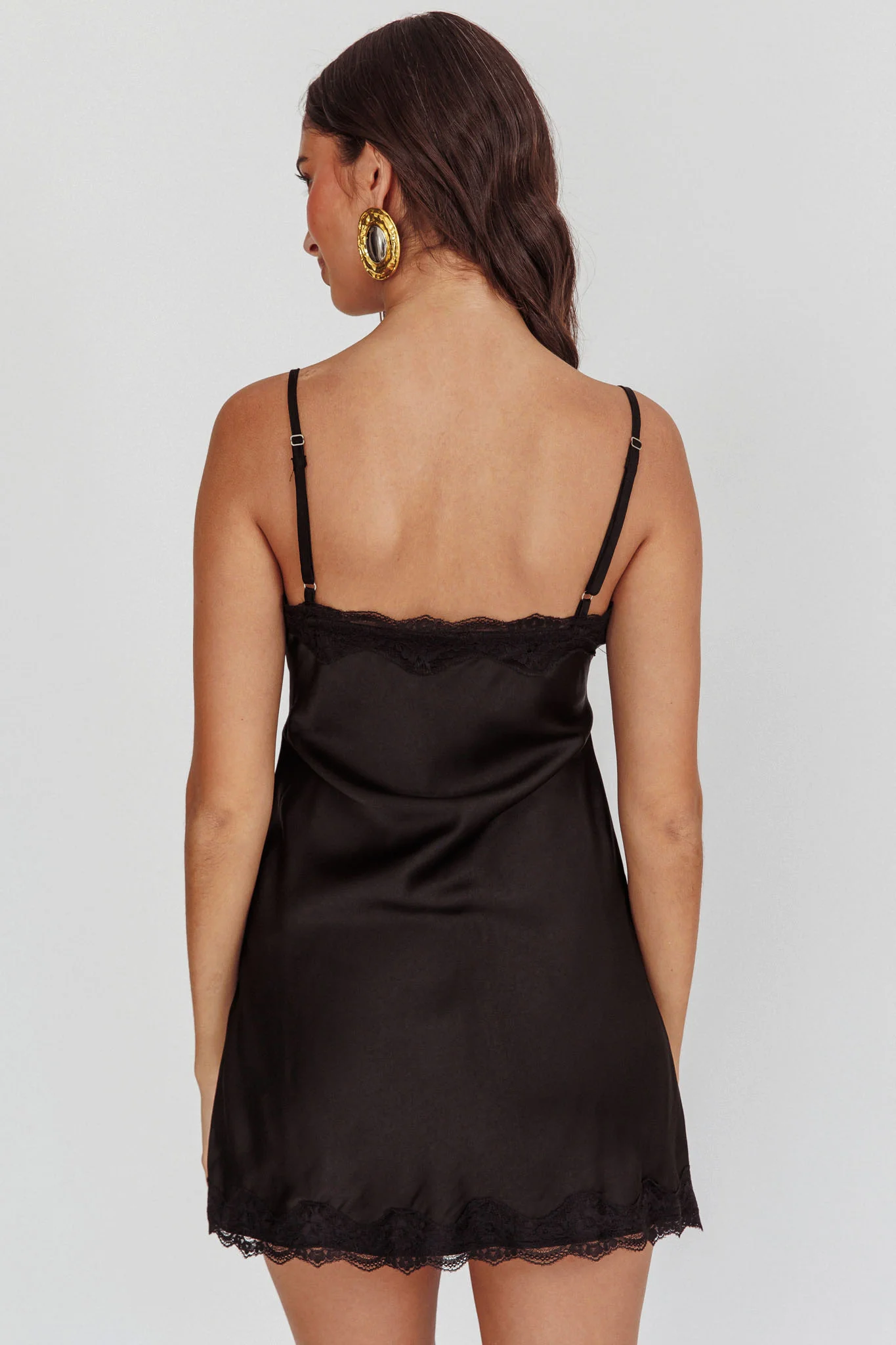 Spellbound Satin Mini Slip Dress Black - Sonourner