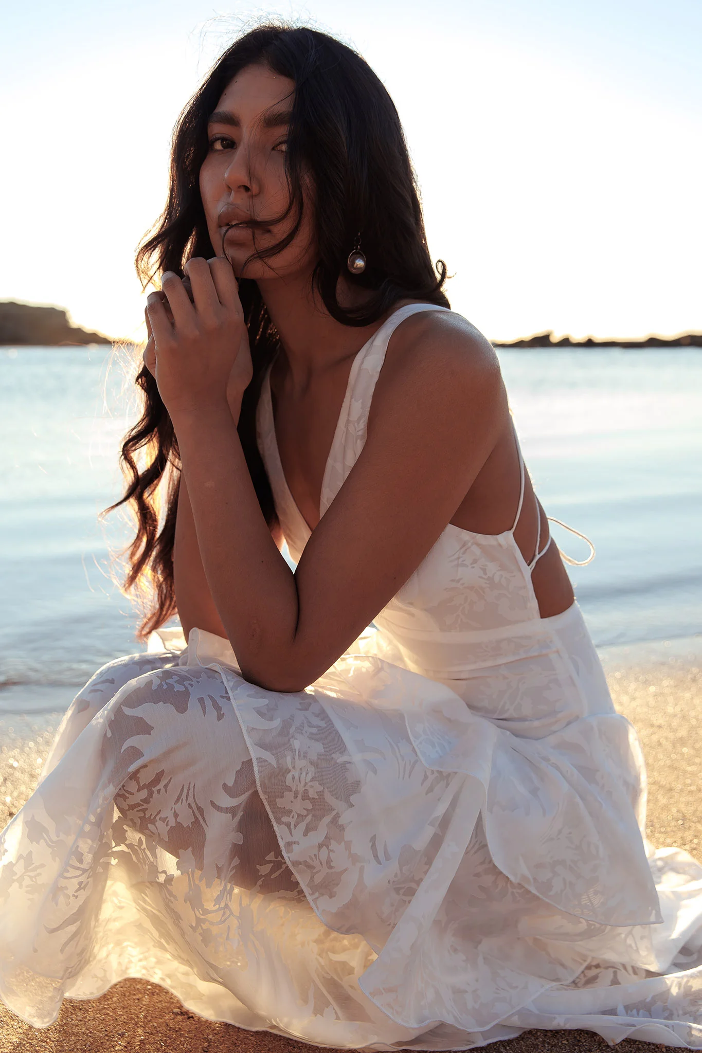 Veda Strappy Back Ruffle Chiffon Maxi Dress White - Sonourner