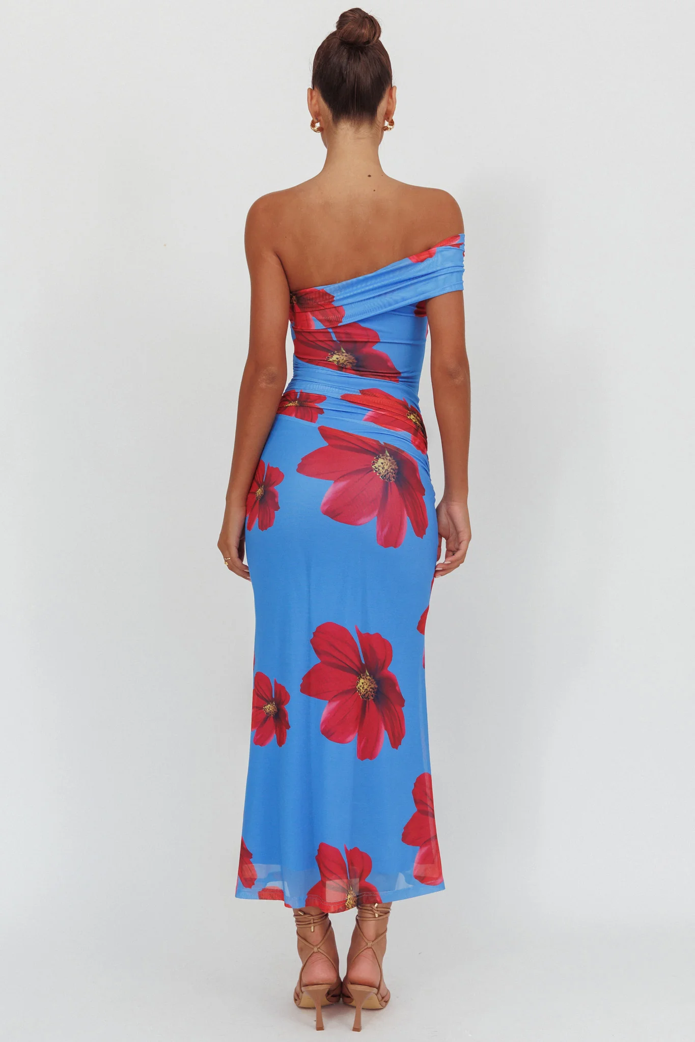 Gala One-Shoulder Maxi Dress Floral Blue - Sonourner