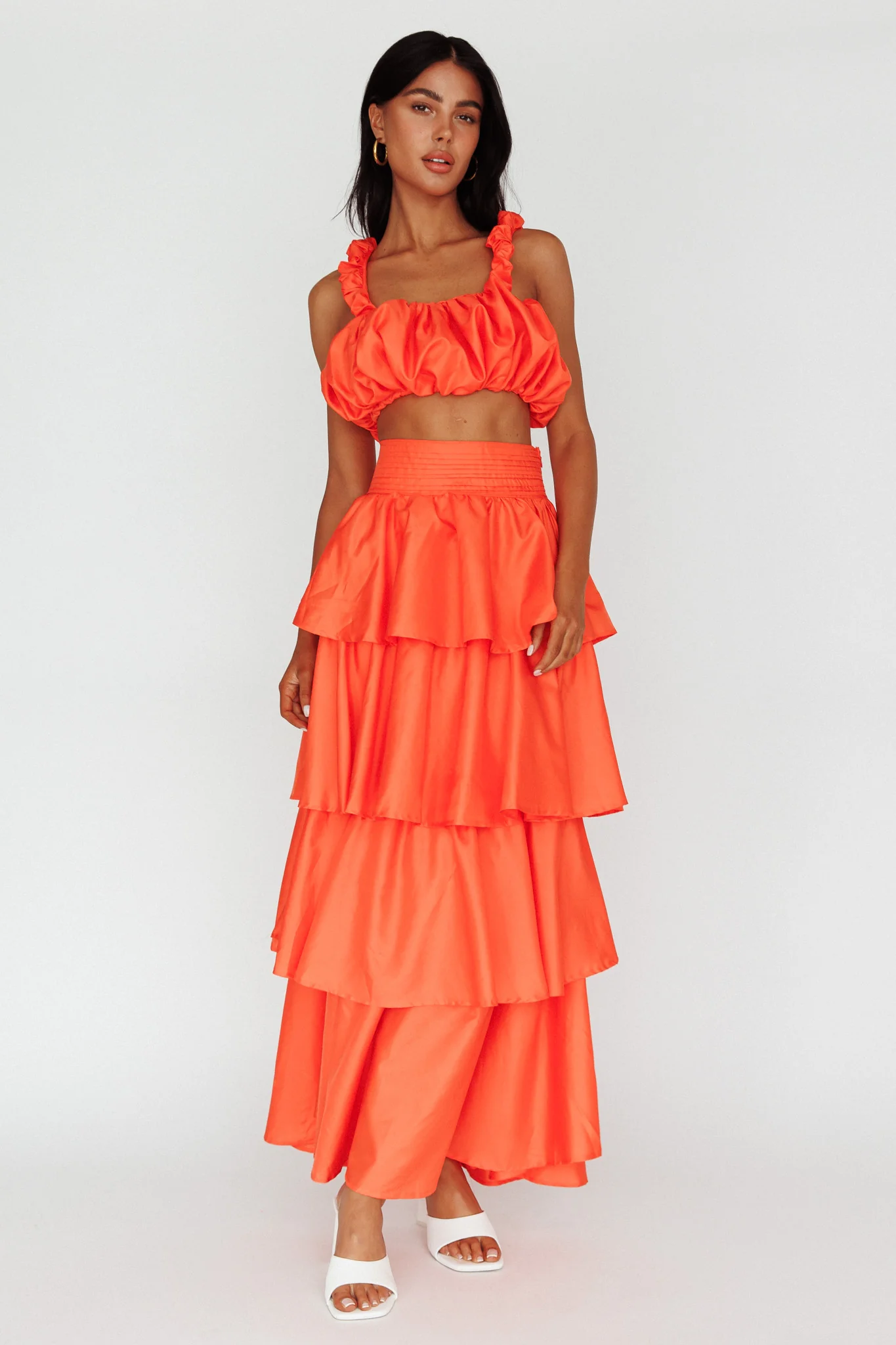 Sozo Layered Maxi Skirt Orange - Sonourner