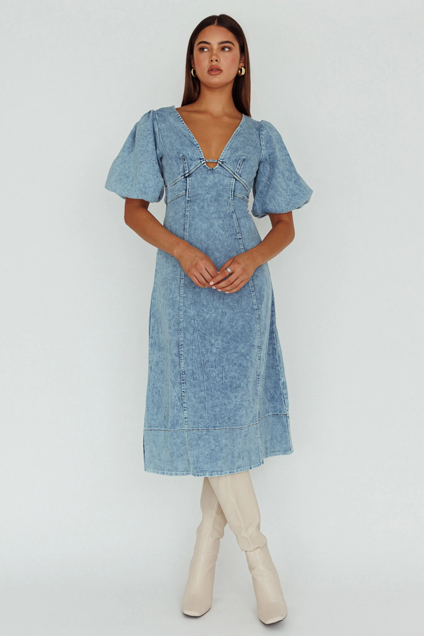 Elias Puff Sleeve Midi Dress Denim - Sonourner