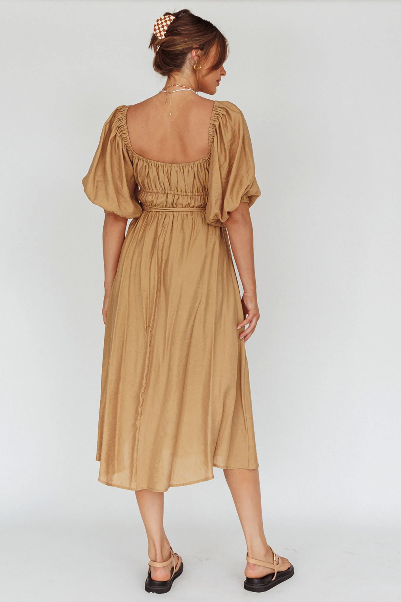 Lille Puff Sleeve Midi Dress Latte - Sonourner