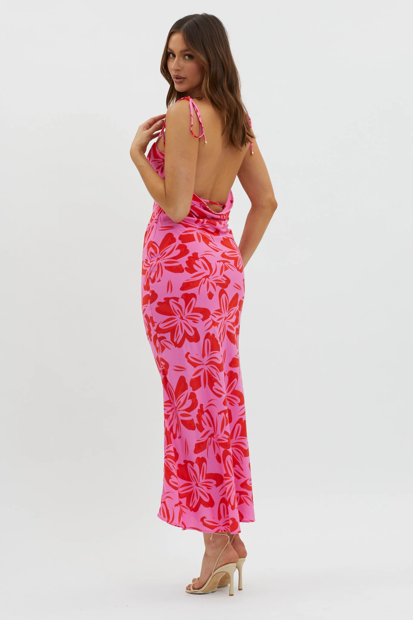 Luau Tied Shoulder Print Dress Pink - Sonourner