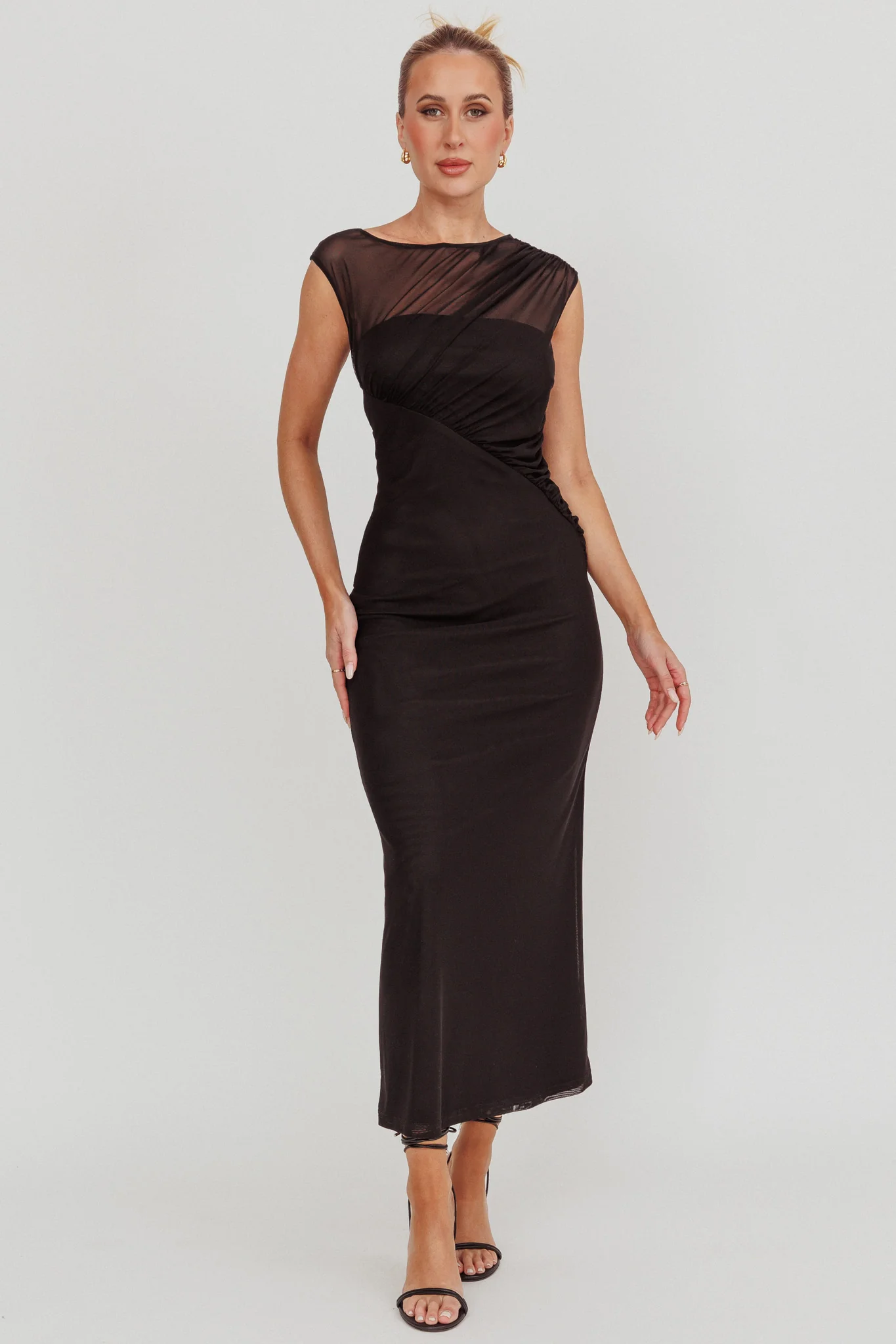 Passion Mesh Sleeveless Maxi Dress Black - Sonourner