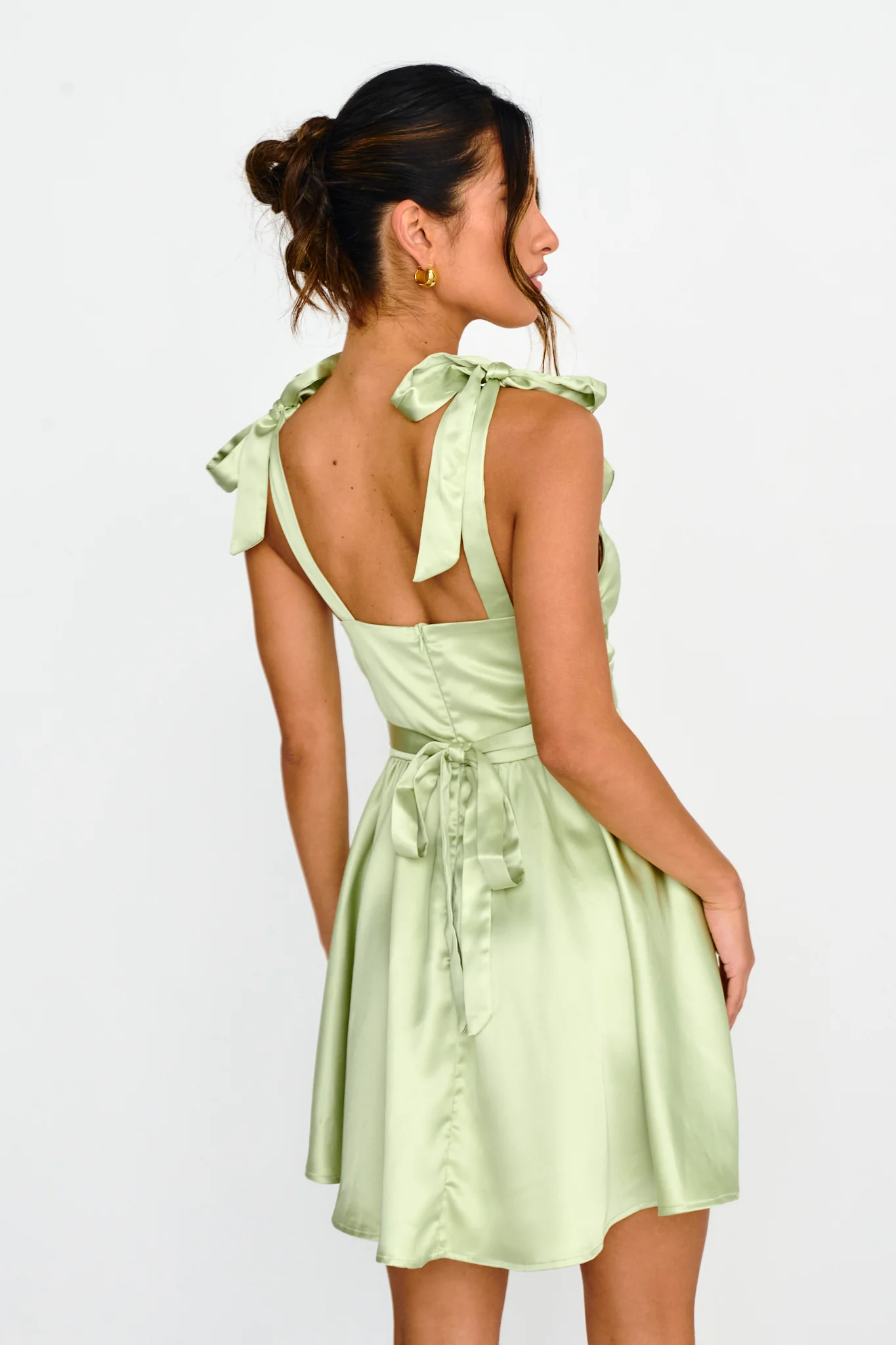 Majesty Tied Shoulder Mini Dress Lime - Sonourner