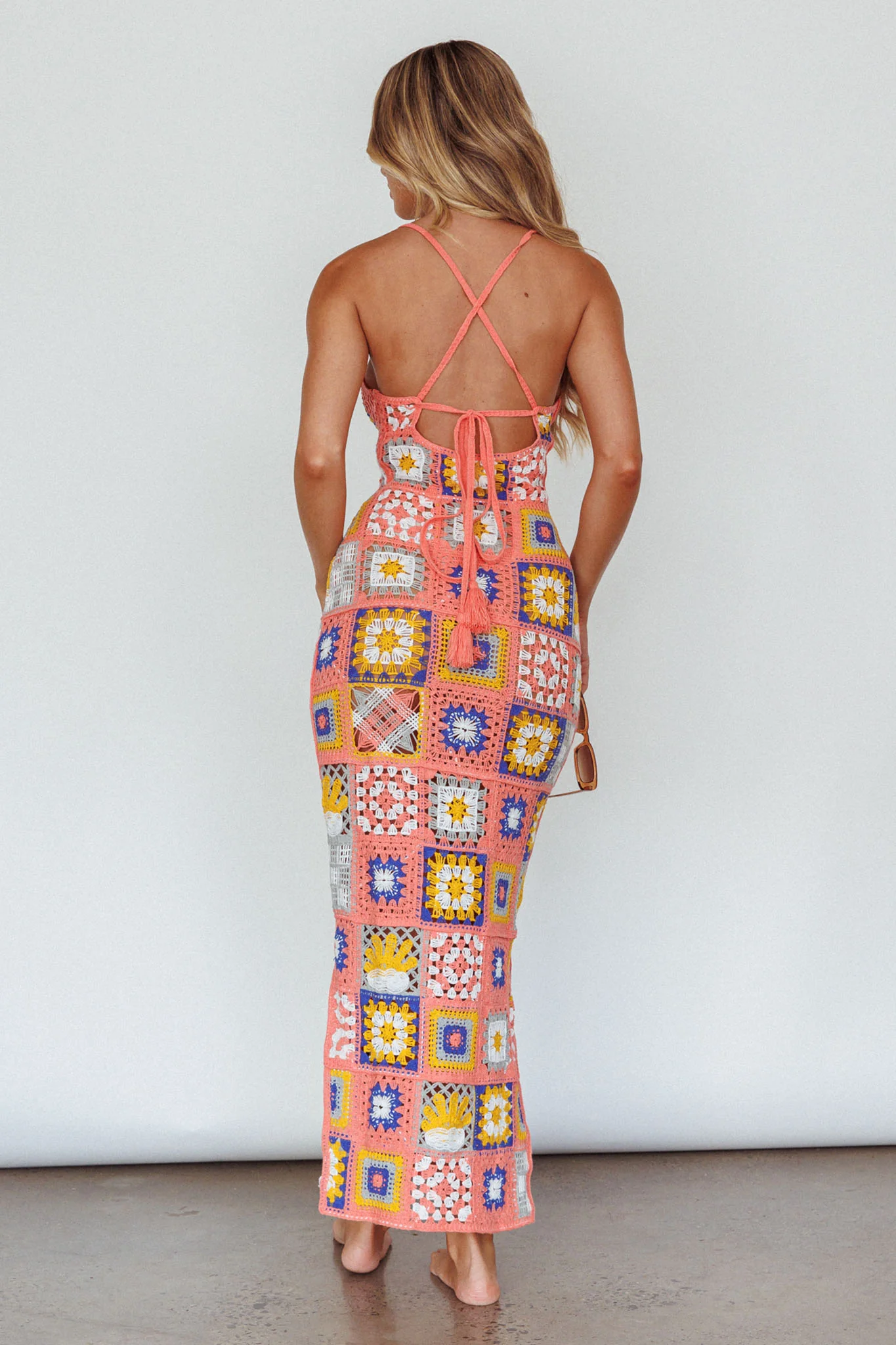 Bali Babe Crochet Maxi Dress Pink Multi - Sonourner