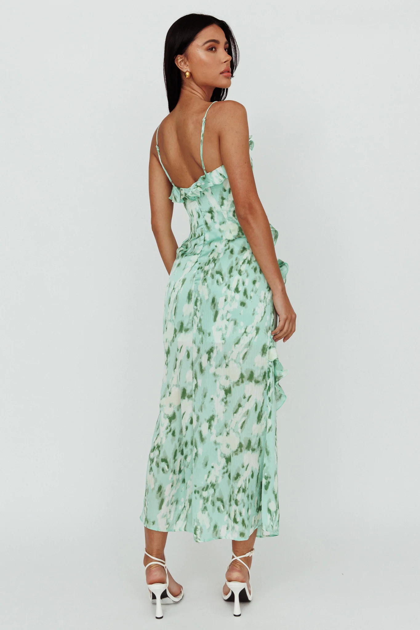 Silvana Frill Trim Midi Dress Print Green - Sonourner