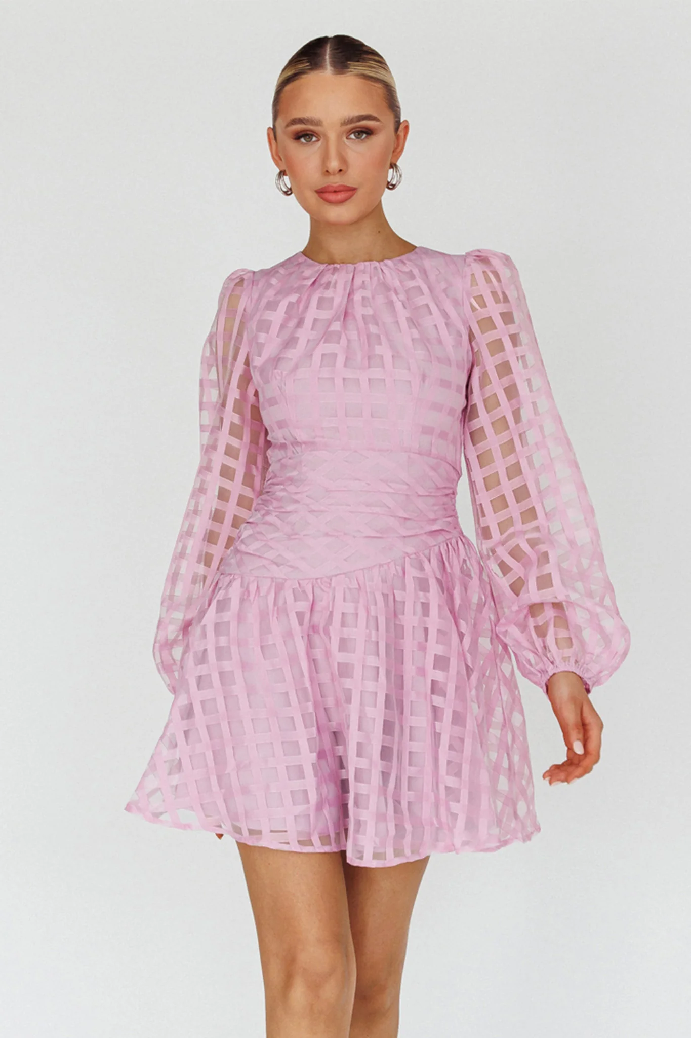 Tatiana Long Sleeve Plaid Mini Dress Lilac - Sonourner