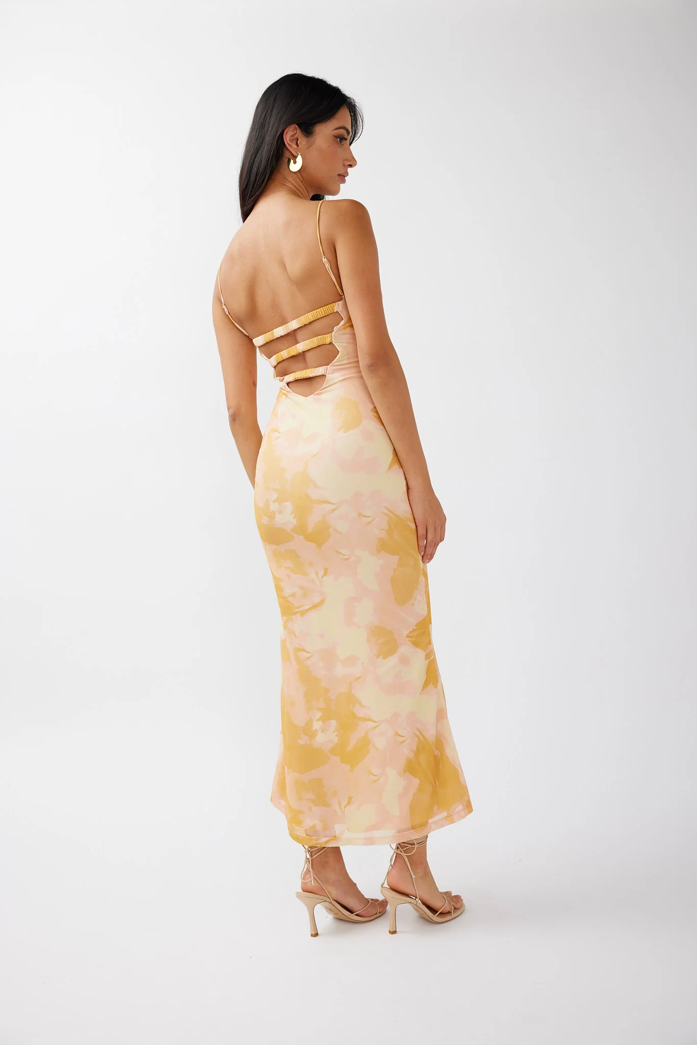 Lennox Elastic Back Bodycon Dress Floral Yellow - Sonourner