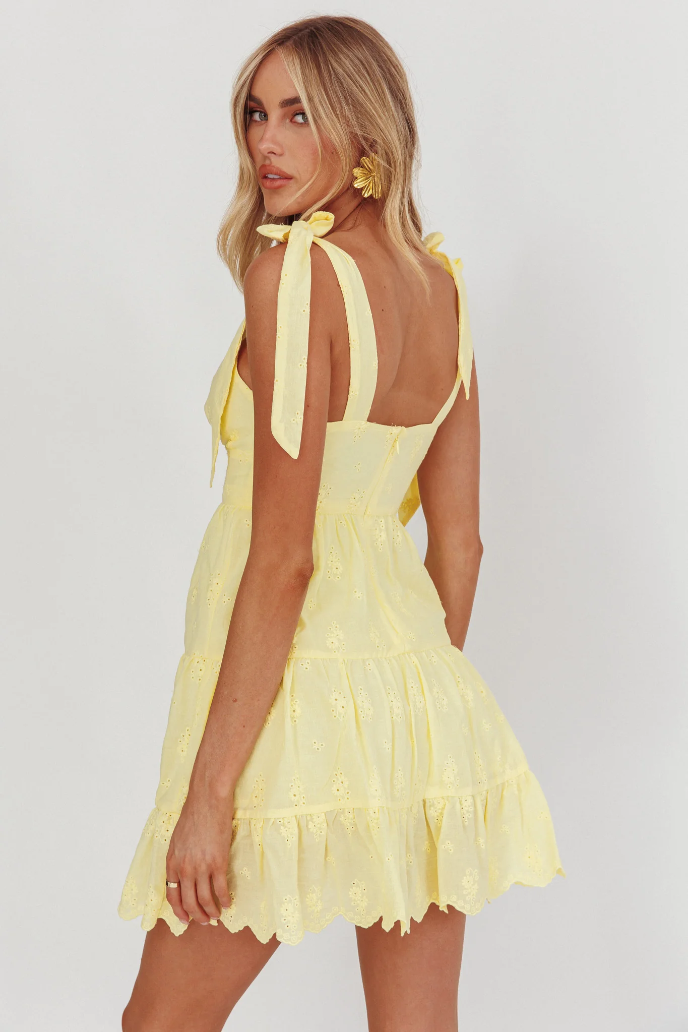 Ardent Tied Shoulder Mini Dress Lemon - Sonourner