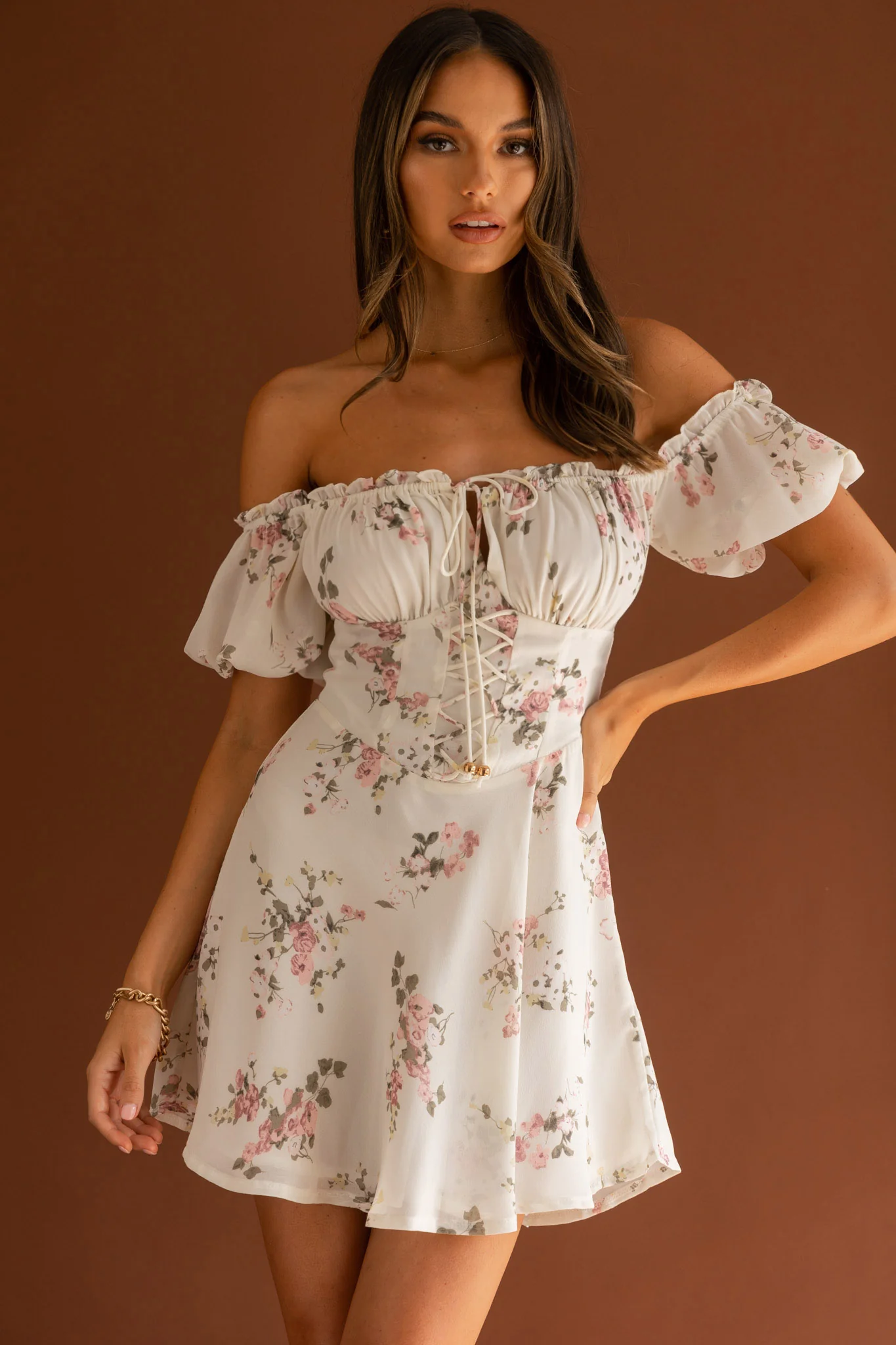 Belle Fleur Tied Bust Mini Dress Floral White - Sonourner