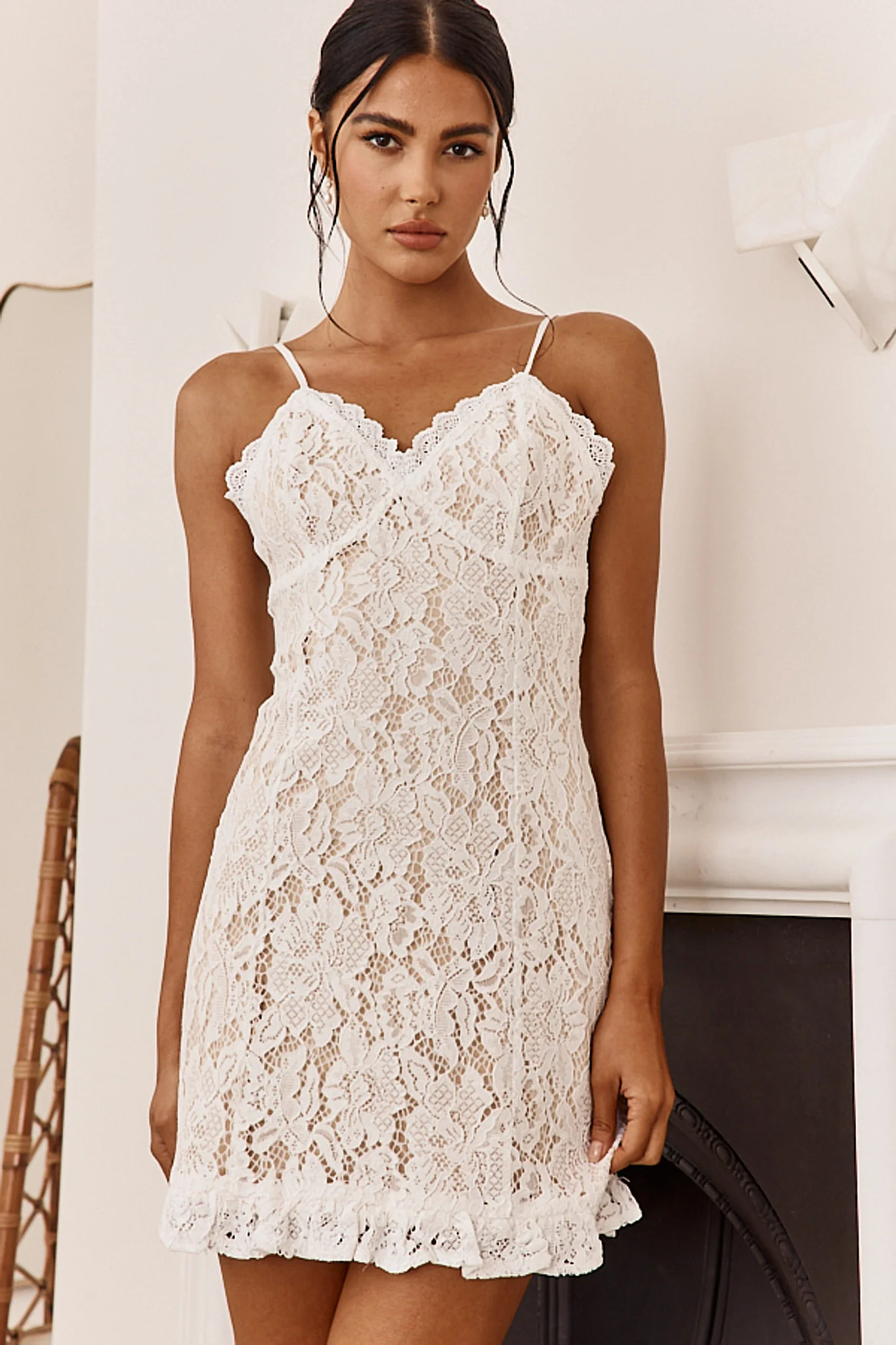 Daria Lace Overlay Mini Dress White - Sonourner