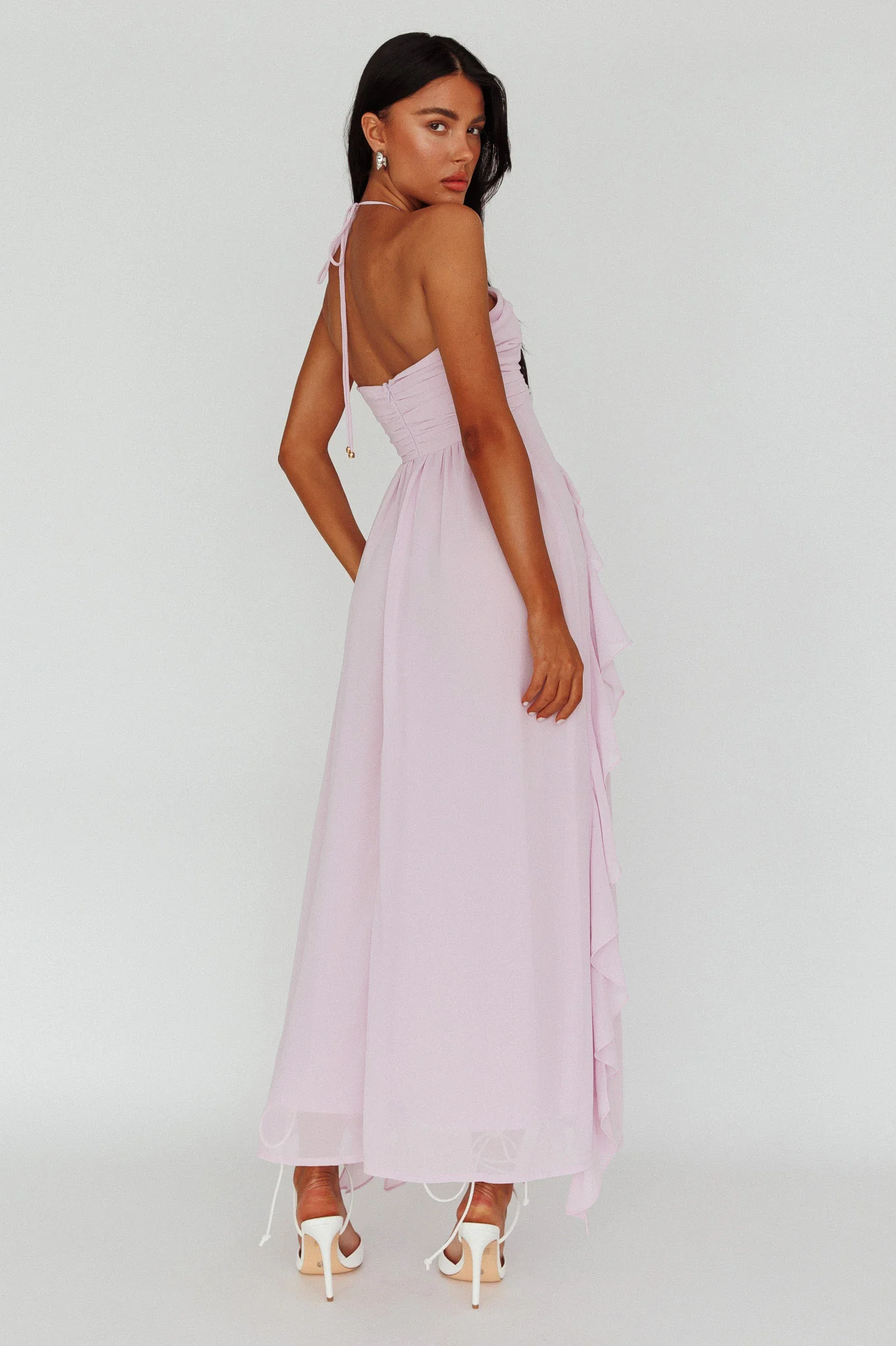 Asiah Ruffle Trim Halterneck Maxi Dress Lavender - Sonourner