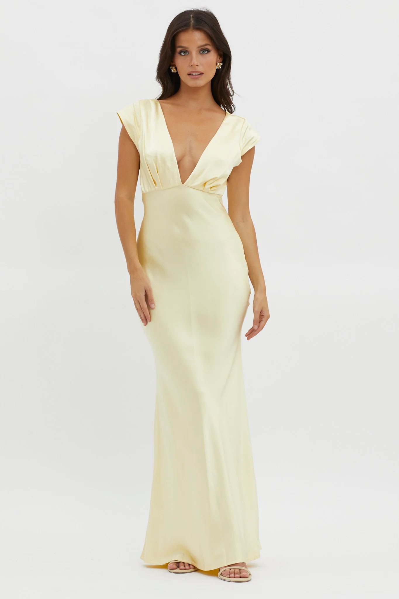 Lucinda V-Neck Twist Back Midi Dress Yellow - Sonourner