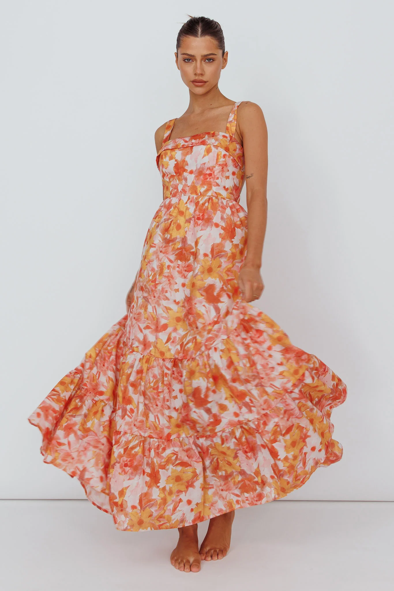 Lisseth Foldover Neckline Midi Dress Floral Red - Sonourner