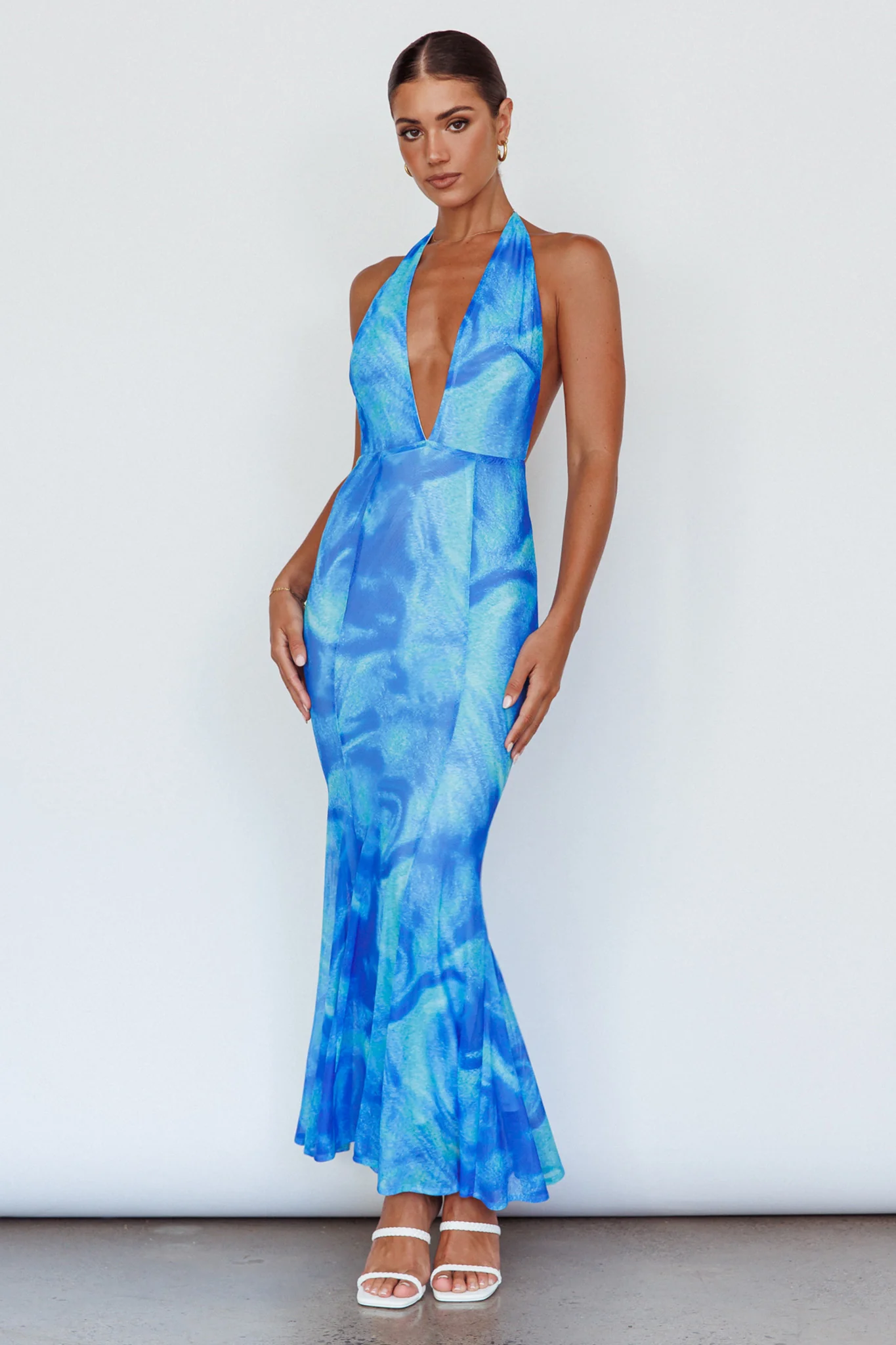Mayah Halterneck Maxi Dress Printed Blue - Sonourner