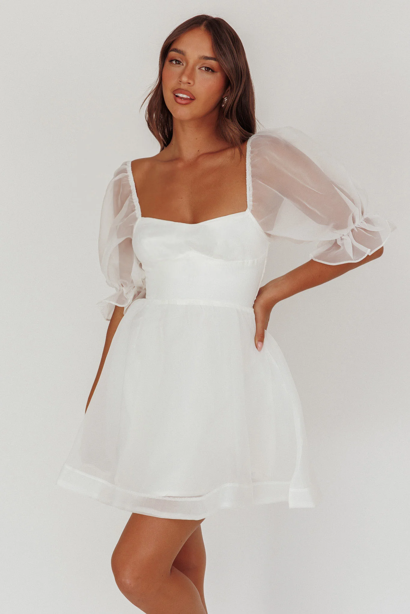 I've Got Sunshine Puff Sleeve Mini Dress White - Sonourner