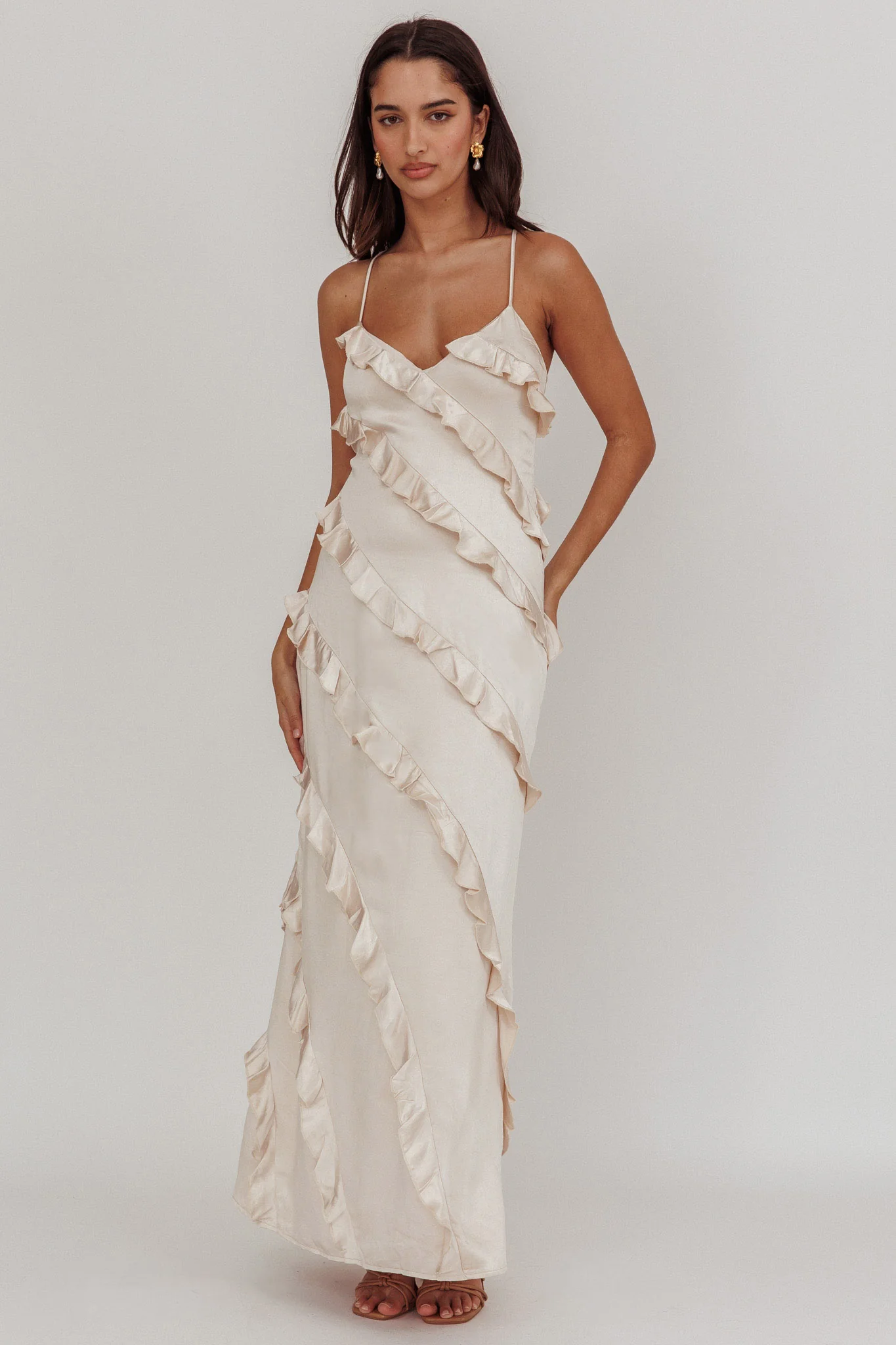 Arrabel Ruffle Trim Maxi Dress Champagne - Sonourner