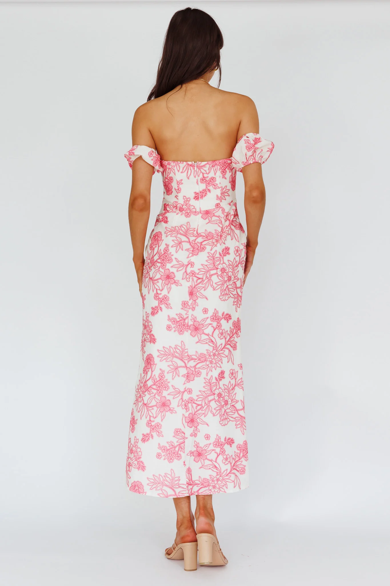 Olivier Off-Shoulder Midi Dress Floral Pink - Sonourner