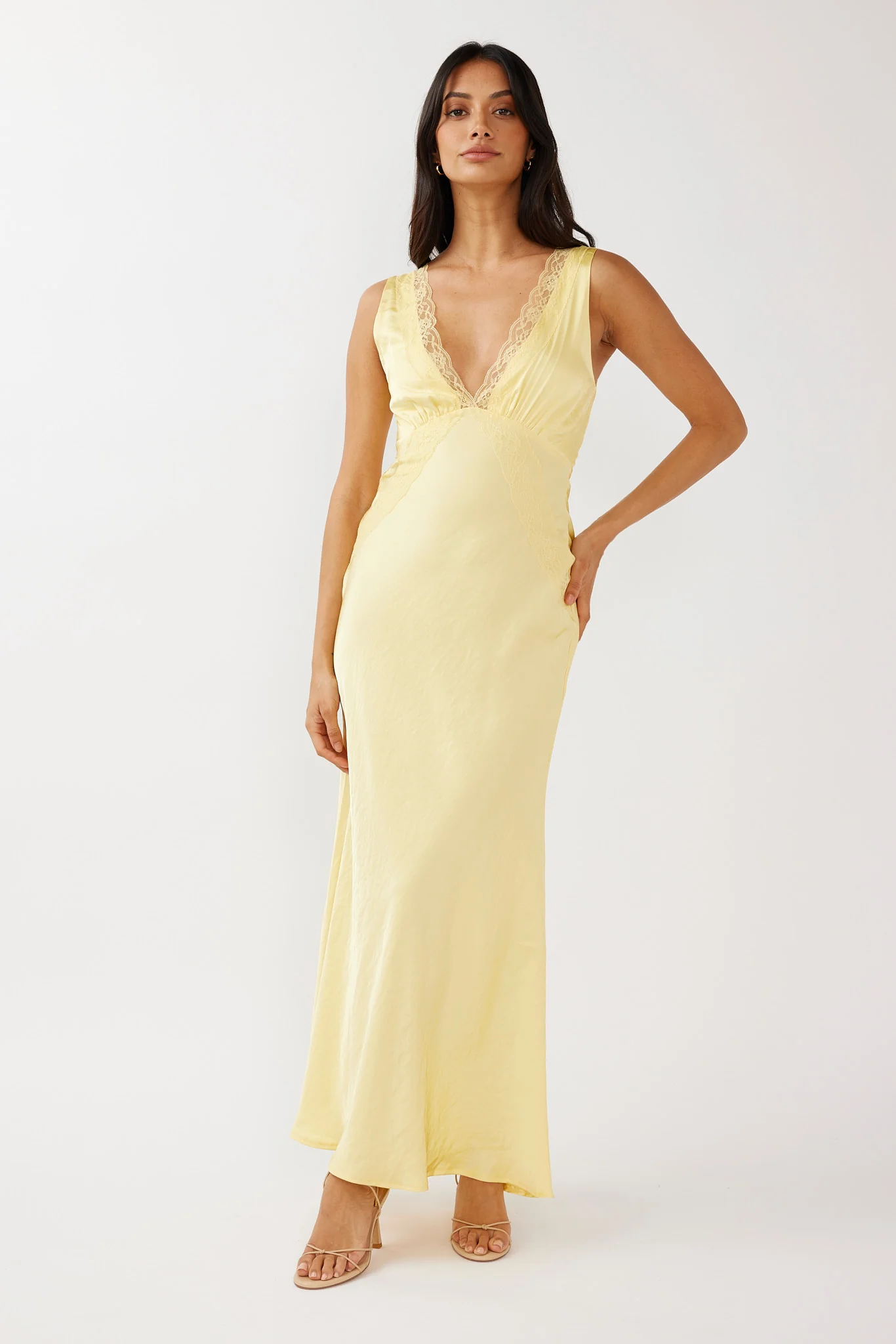 Ivonne Lace Trim V-Neck Maxi Dress Yellow - Sonourner