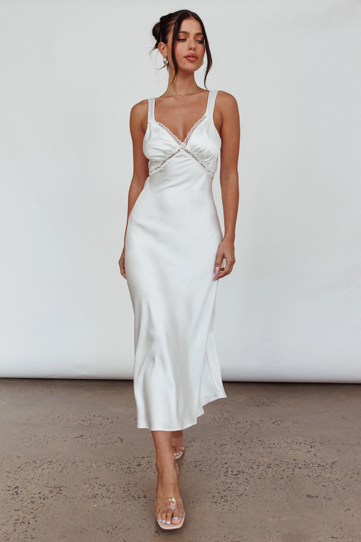 Nyah Lace Trim Midi Dress Off White - Sonourner