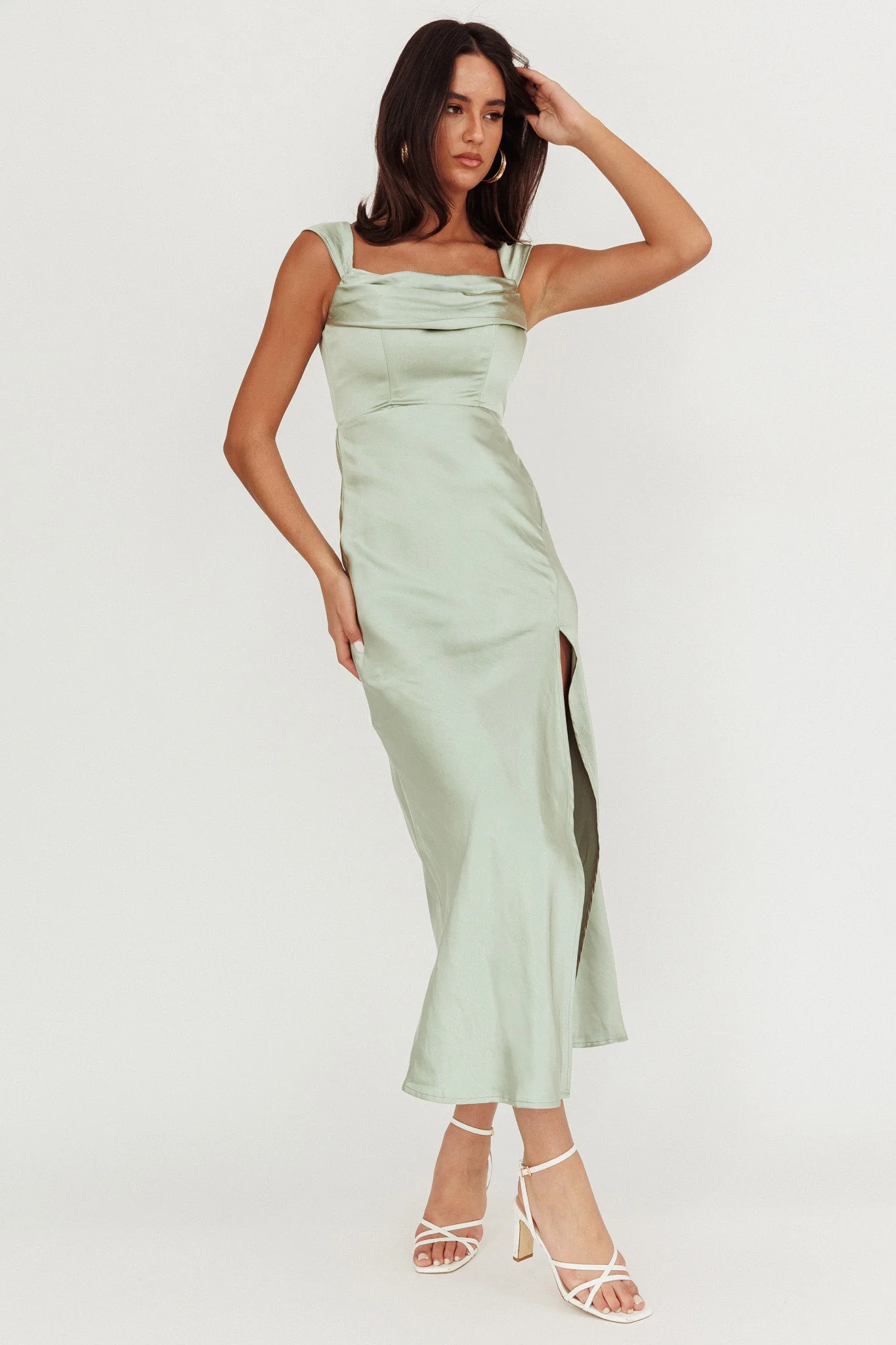 Lucinda Off-Shoulder V-Back Dress Sage - Sonourner