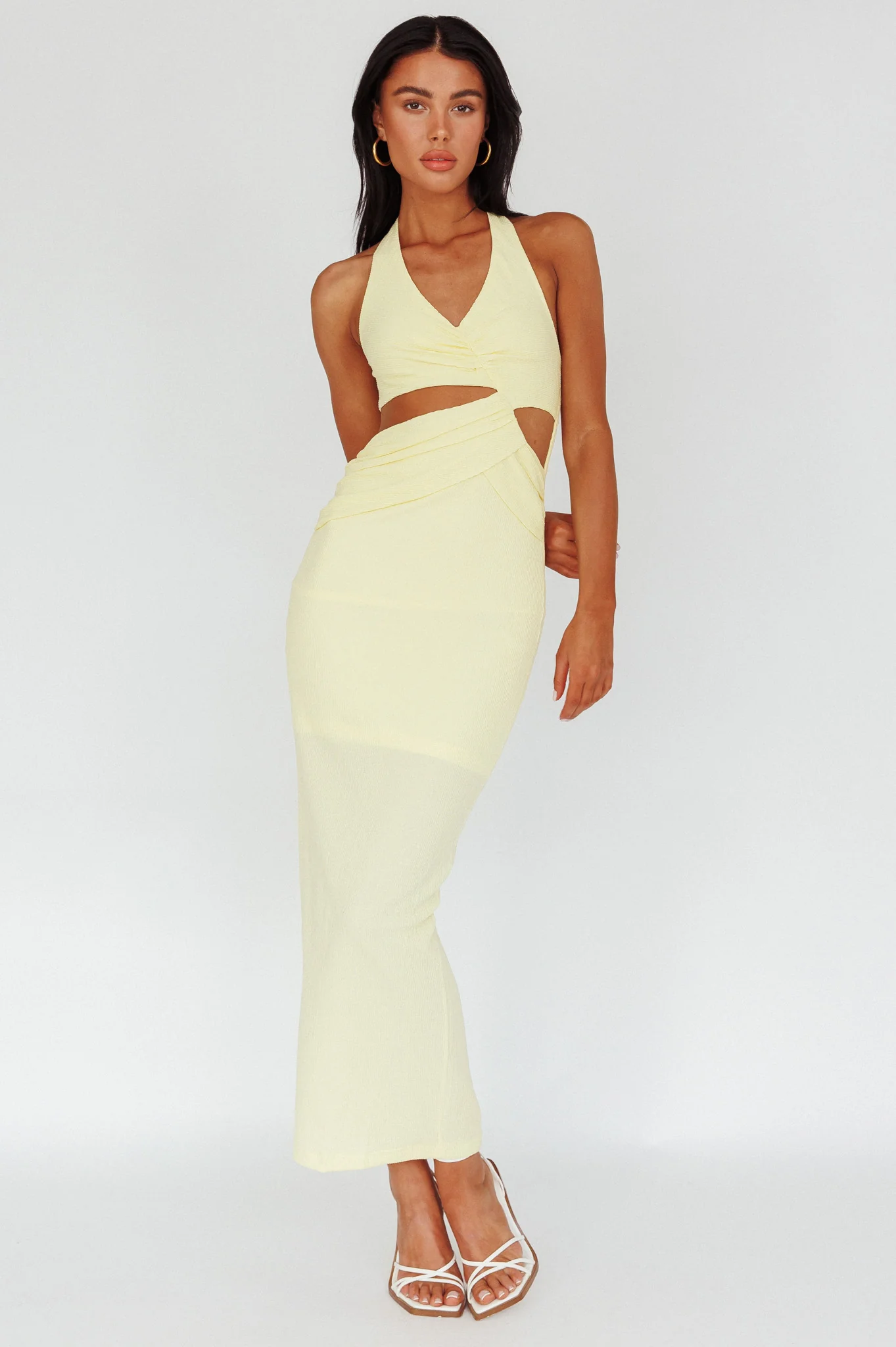 Giulia Cut-out Ribbed Halterneck Midi Dress Butter - Sonourner