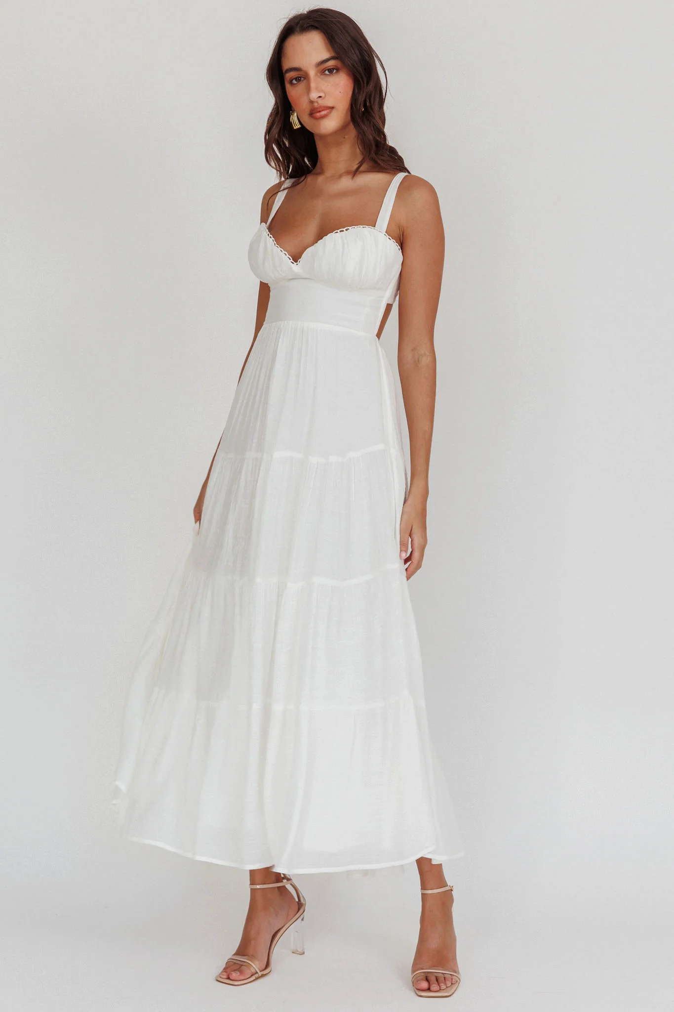 Neptune Cut Out Back A-Line Maxi Dress White - Sonourner