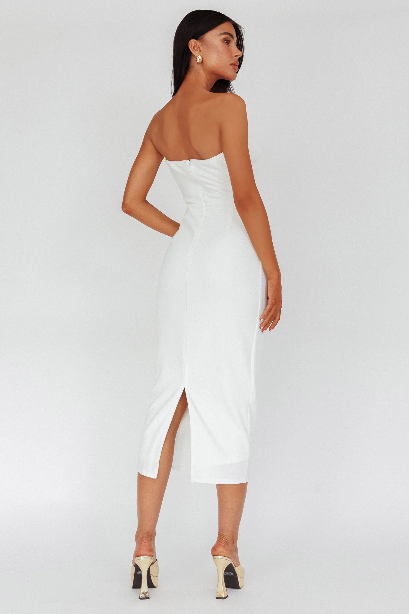 Hartly Strapless V-Neck Midi Dress Off White - Sonourner