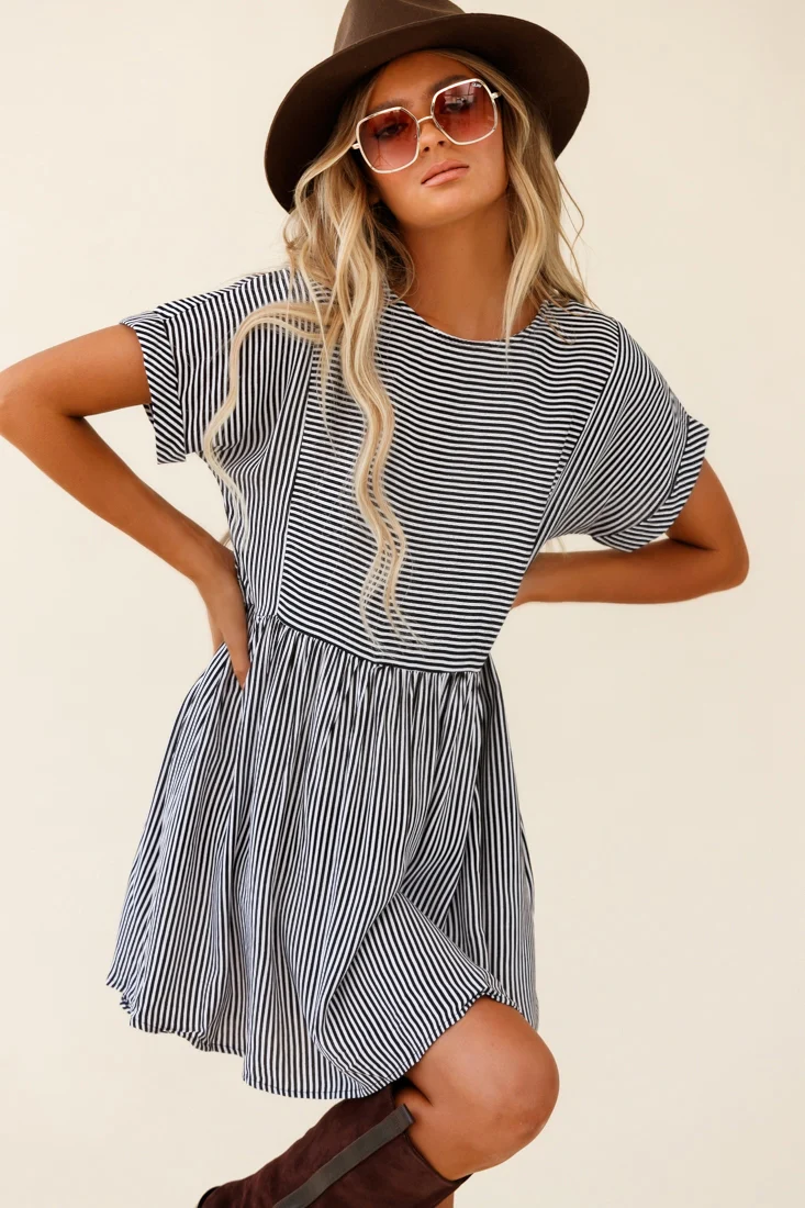 Cannes Striped Day Dress Black - Sonourner
