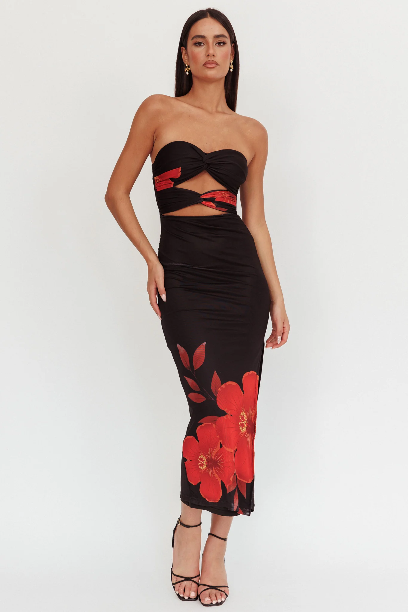 Silah Twist Bodice Maxi Dress Hibiscus Black - Sonourner